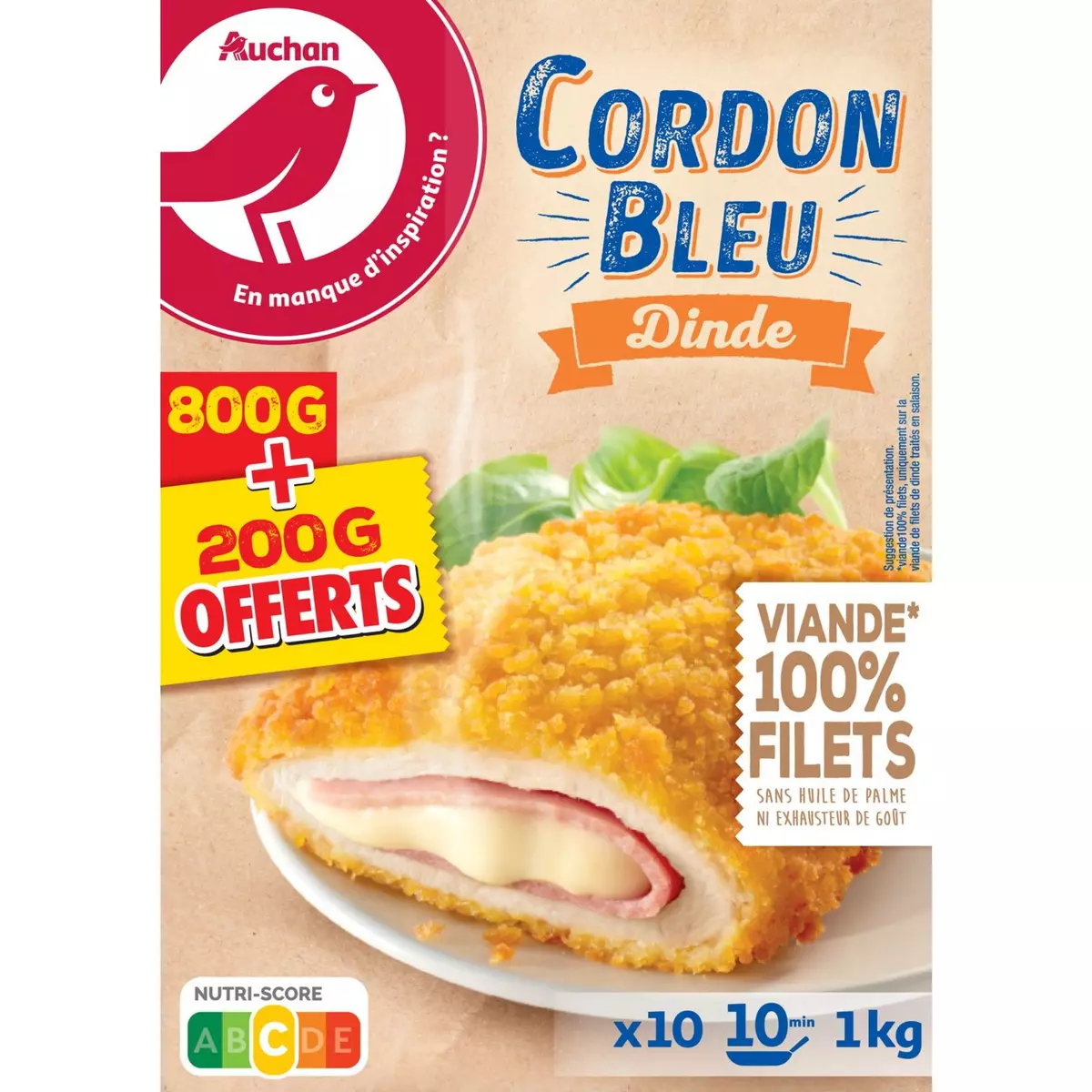 AUCHAN Cordon bleu de dinde 10 pièces 800g +200g offerts