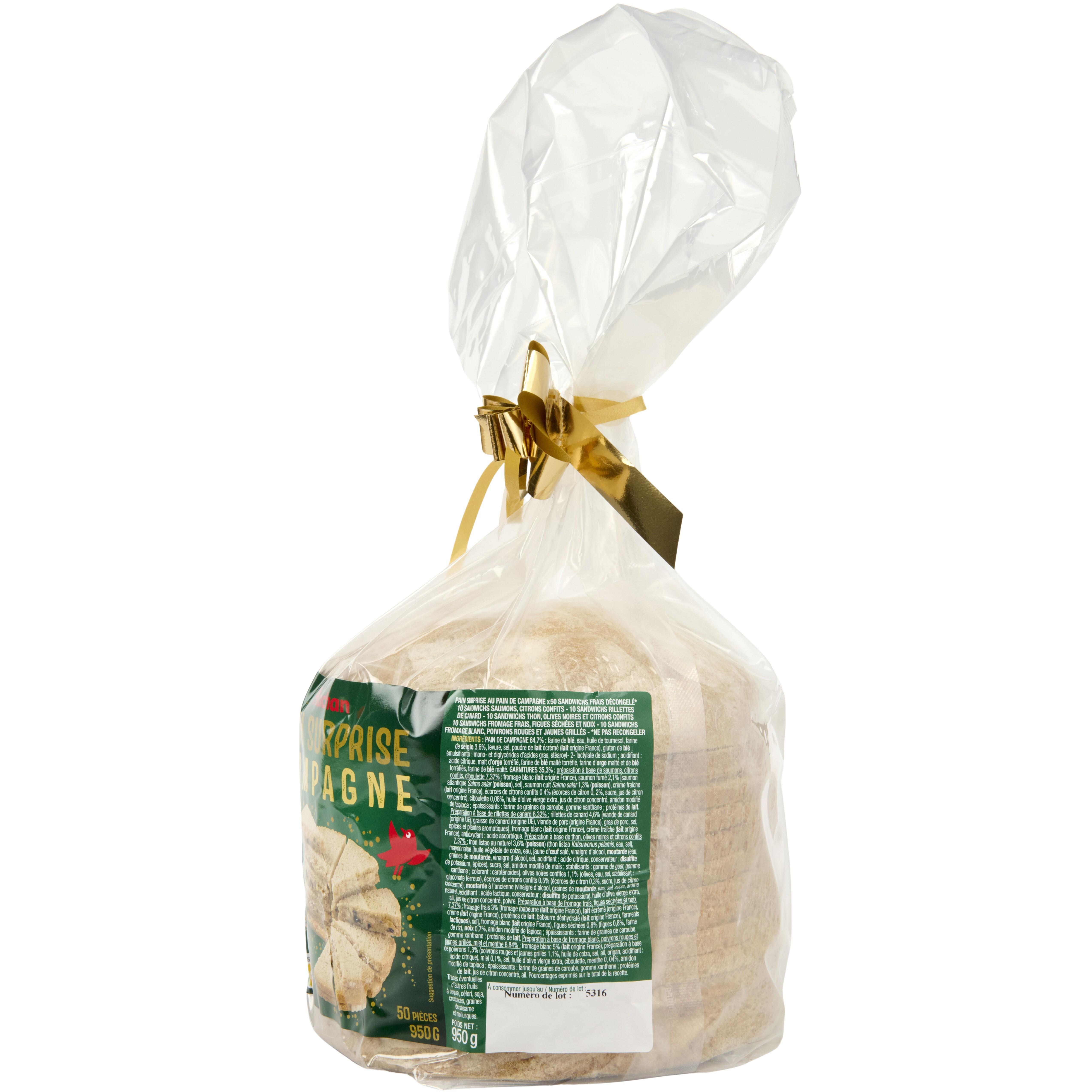 Voir la diapositive 3 : AUCHAN Pain surprise campagne 50 parts 950g