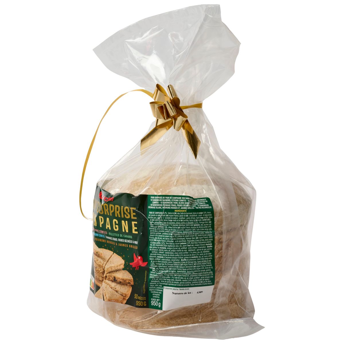 AUCHAN Pain surprise campagne 50 parts 950g