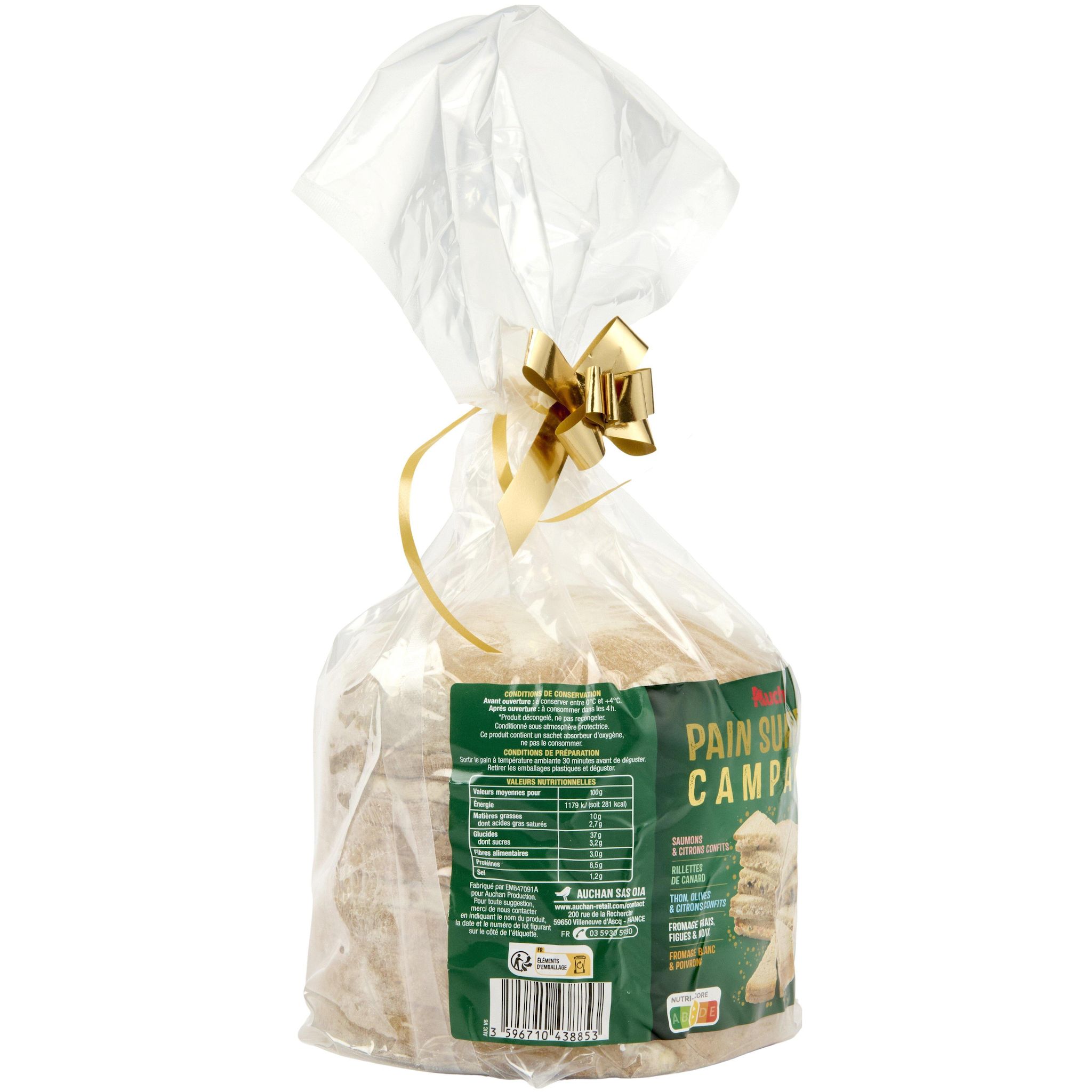 Voir la diapositive 4 : AUCHAN Pain surprise campagne 50 parts 950g