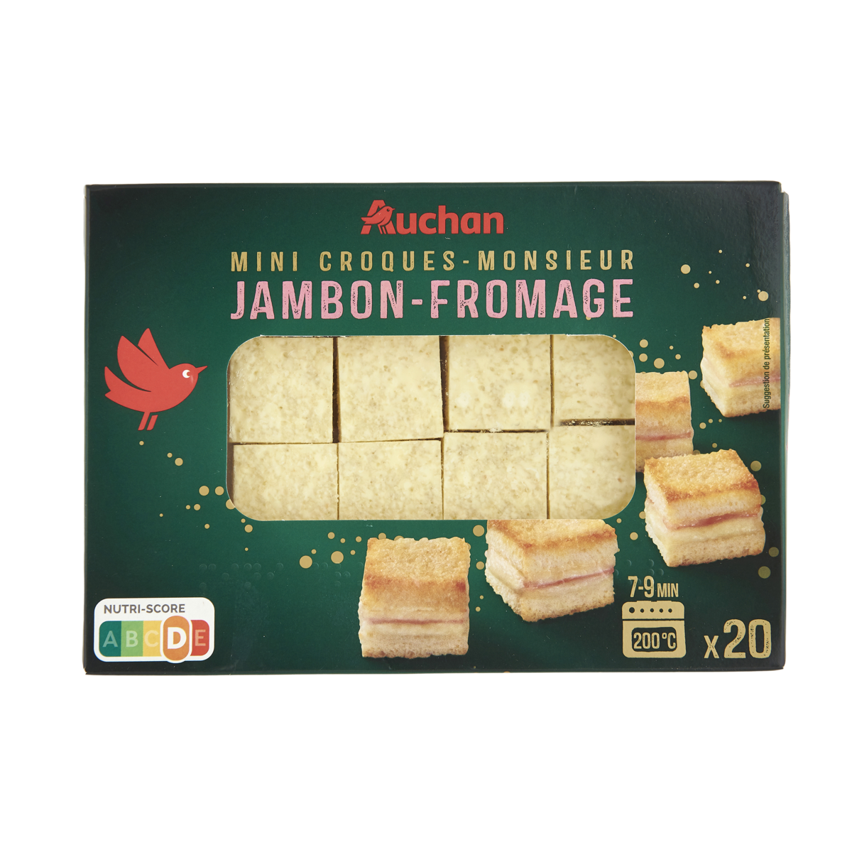 AUCHAN Mini croque-monsieur au jambon et fromage 20 pièces 165g