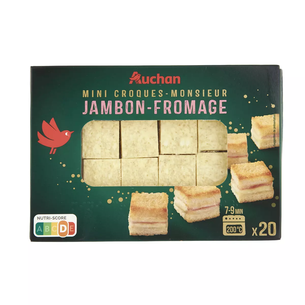 AUCHAN Mini croque-monsieur au jambon et fromage 20 pièces 165g