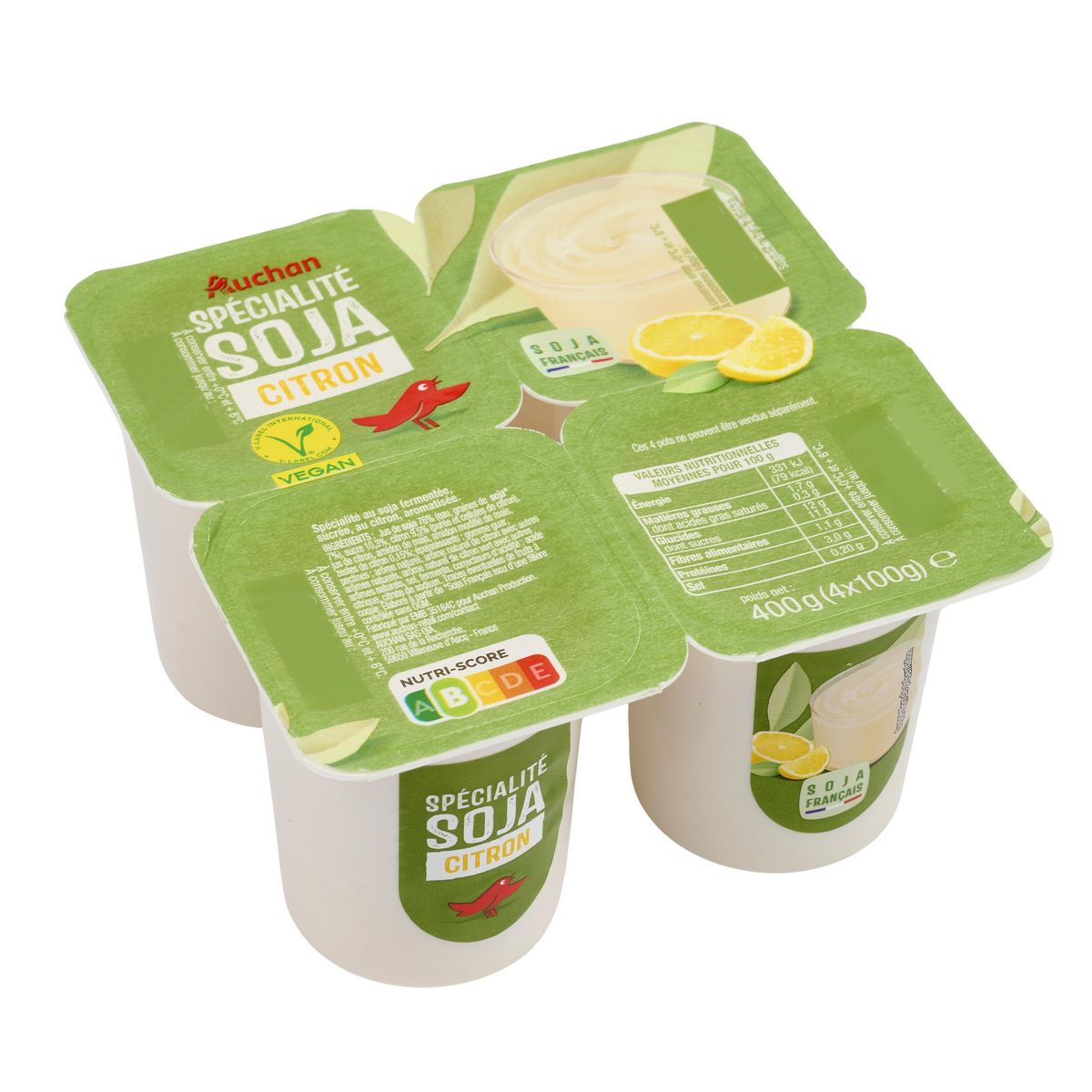 AUCHAN Dessert au soja et citron 4x100g