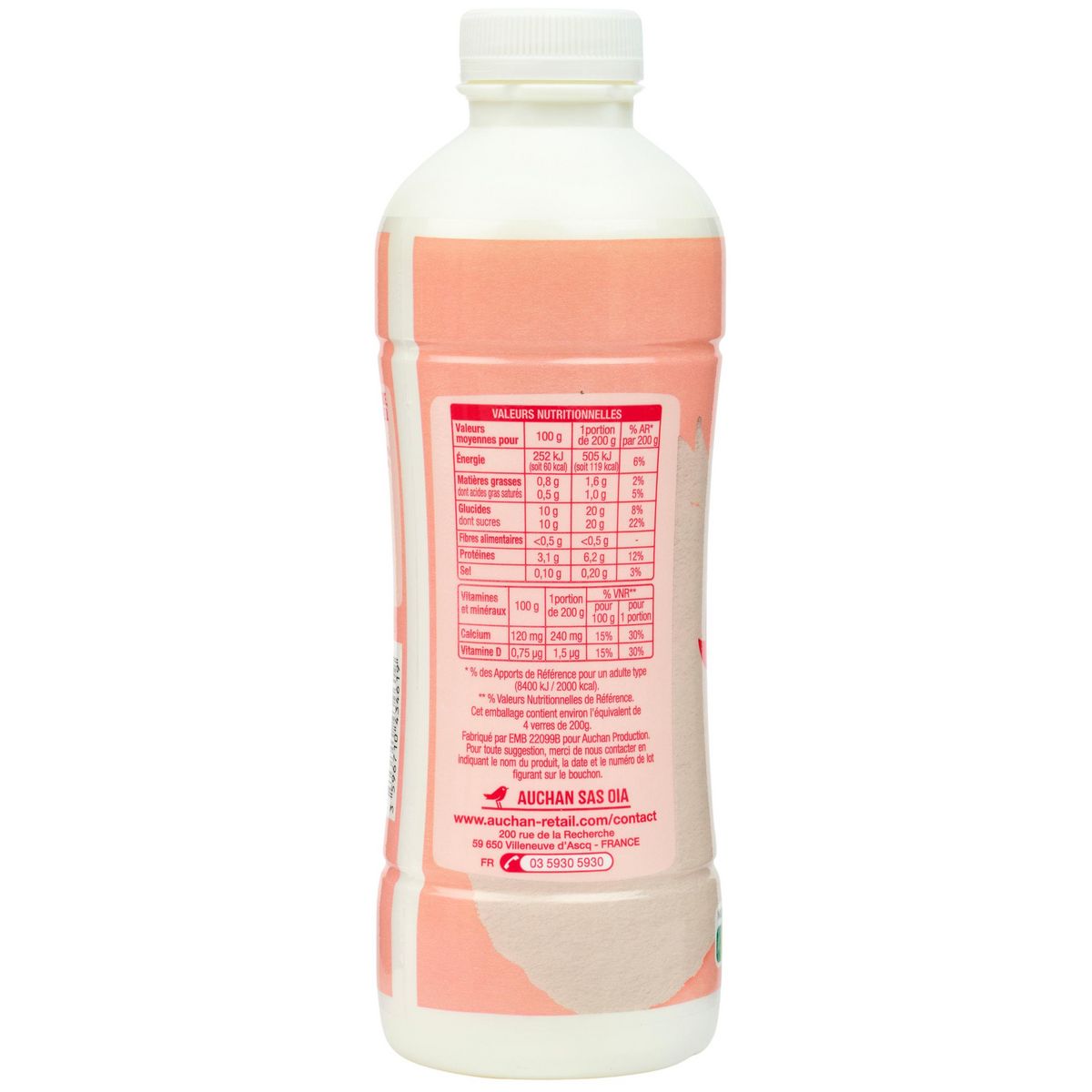 AUCHAN Yaourt à boire à la fraise 850g