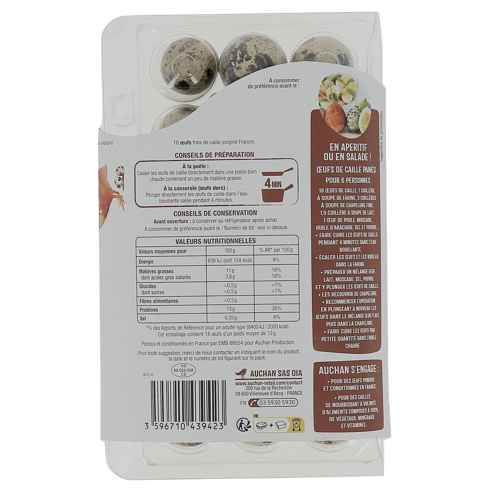 Voir la diapositive 2 : AUCHAN Oeufs de cailles 18 pièces