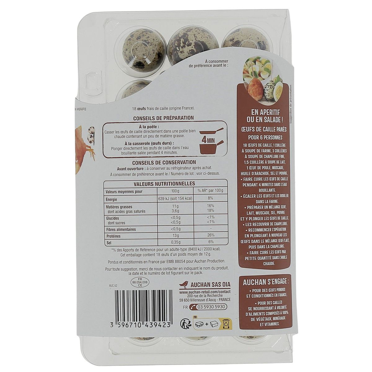 AUCHAN Oeufs de cailles 18 pièces