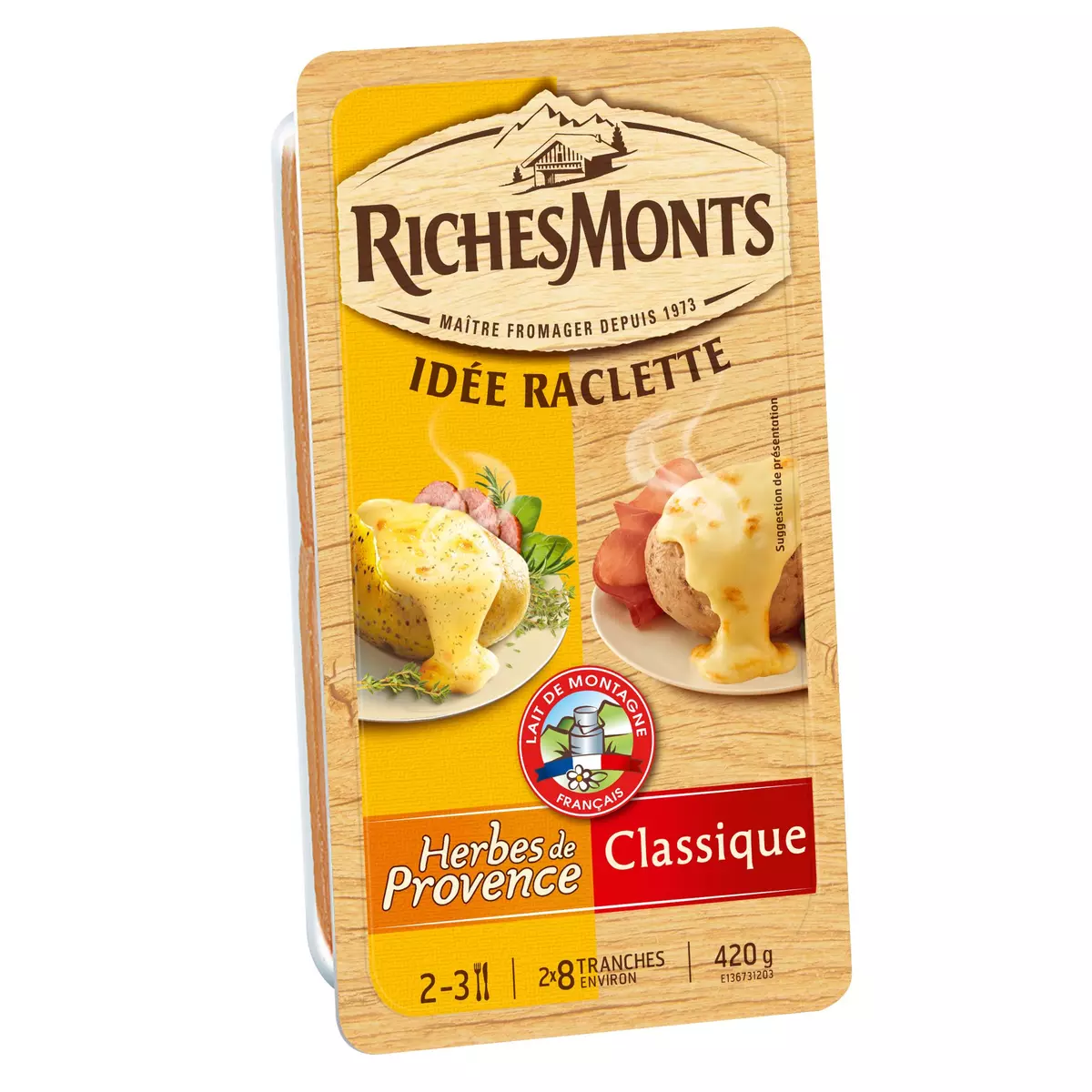 RICHESMONTS Fromage à raclette nature et herbes de Provence 420g