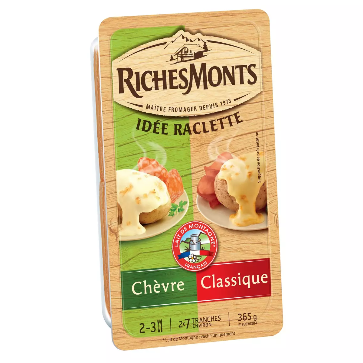 RICHESMONTS Duo de fromages à raclette nature et chèvre 365g