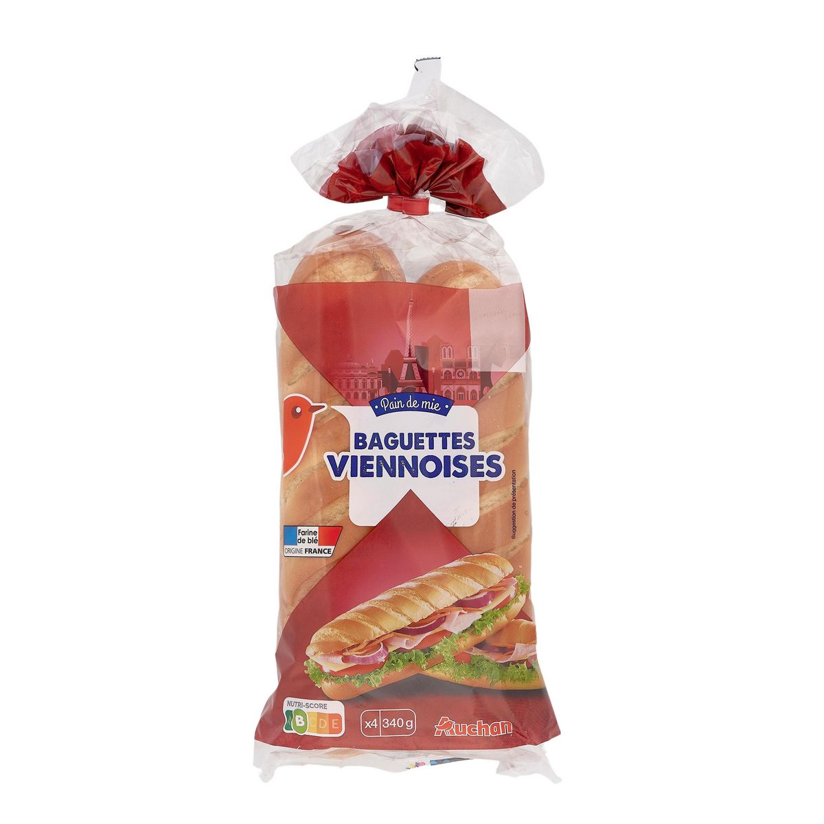 AUCHAN Baguettes viennoises nature 4 pièces 340g