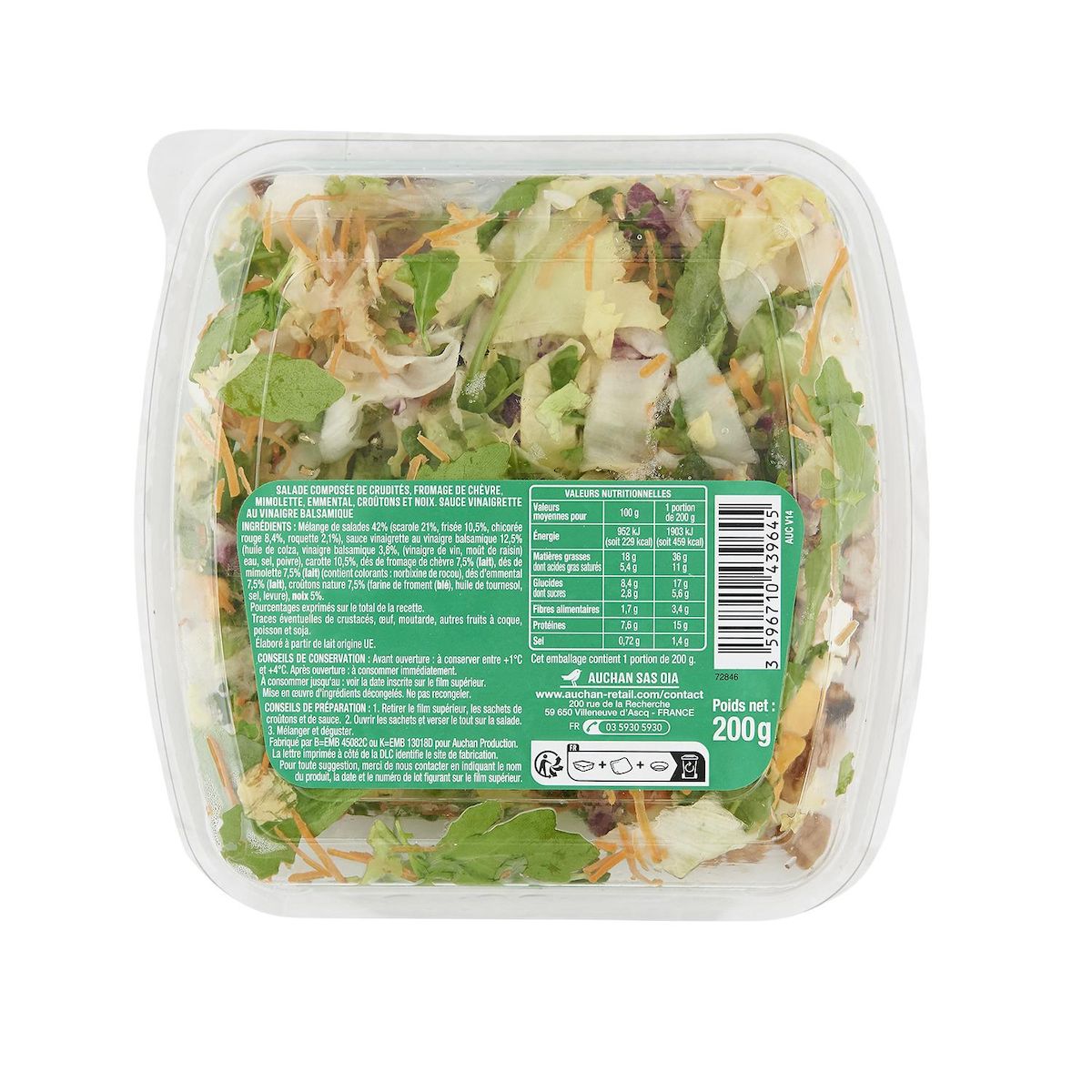 AUCHAN Salade fromagère sans couverts 200g