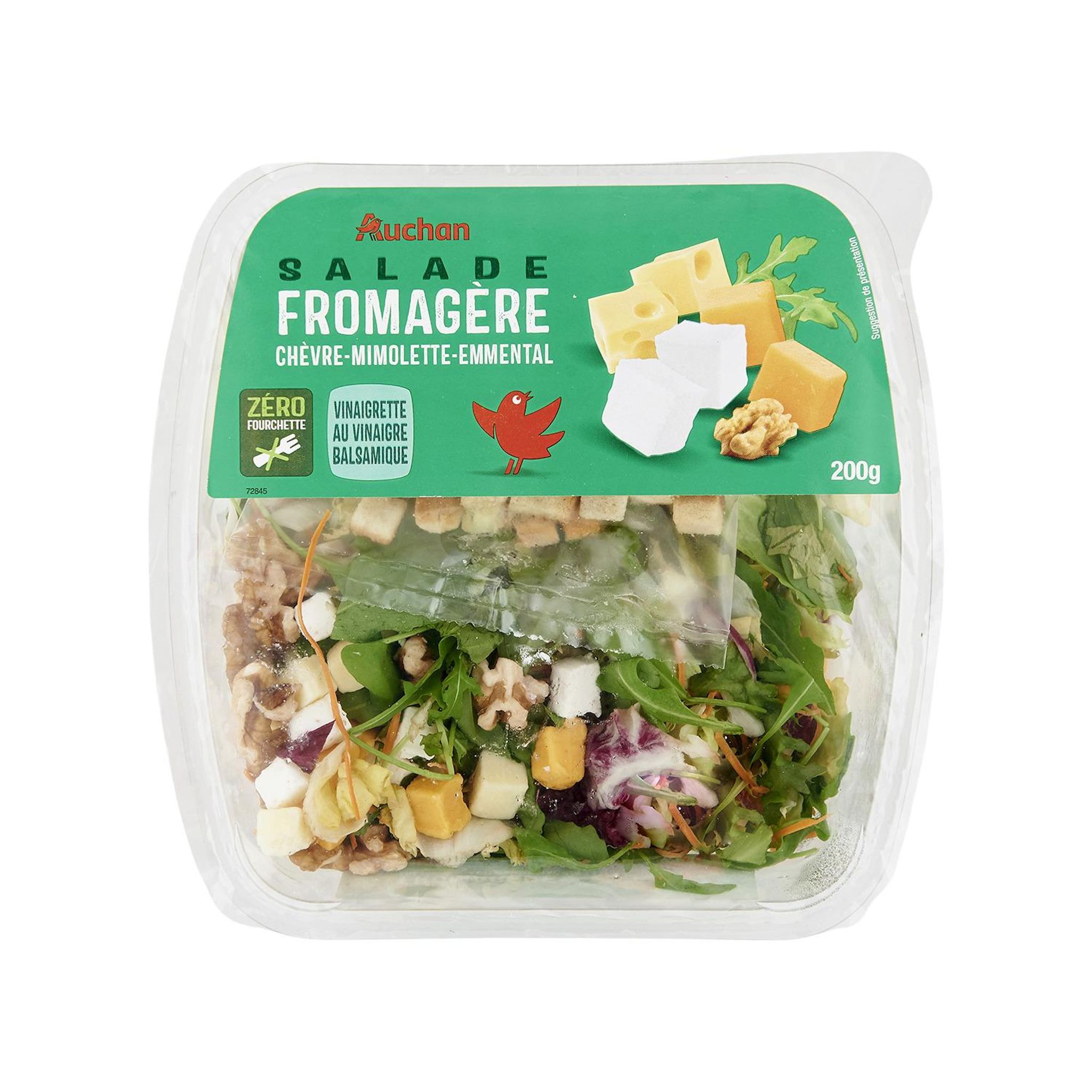 Voir la diapositive 2 : AUCHAN Salade fromagère sans couverts 200g