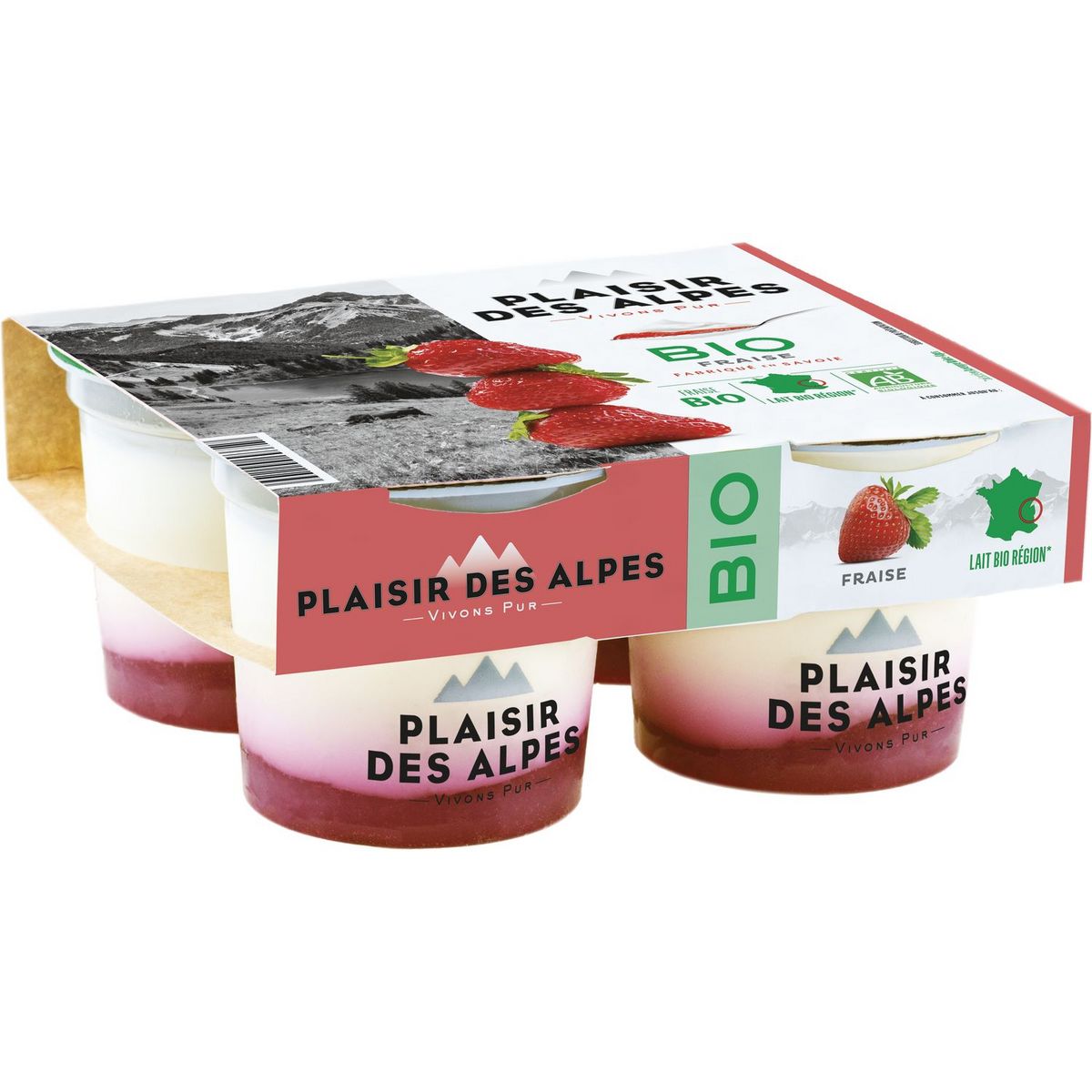 PLAISIR DES ALPES Yaourt sur lit de fraises bio 4x125g