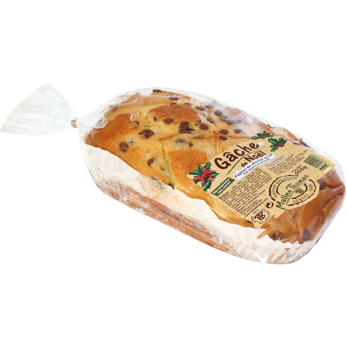 MALINE THOMAS Gâche de Noël pépites de chocolat au lait levain et pur beurre 600g