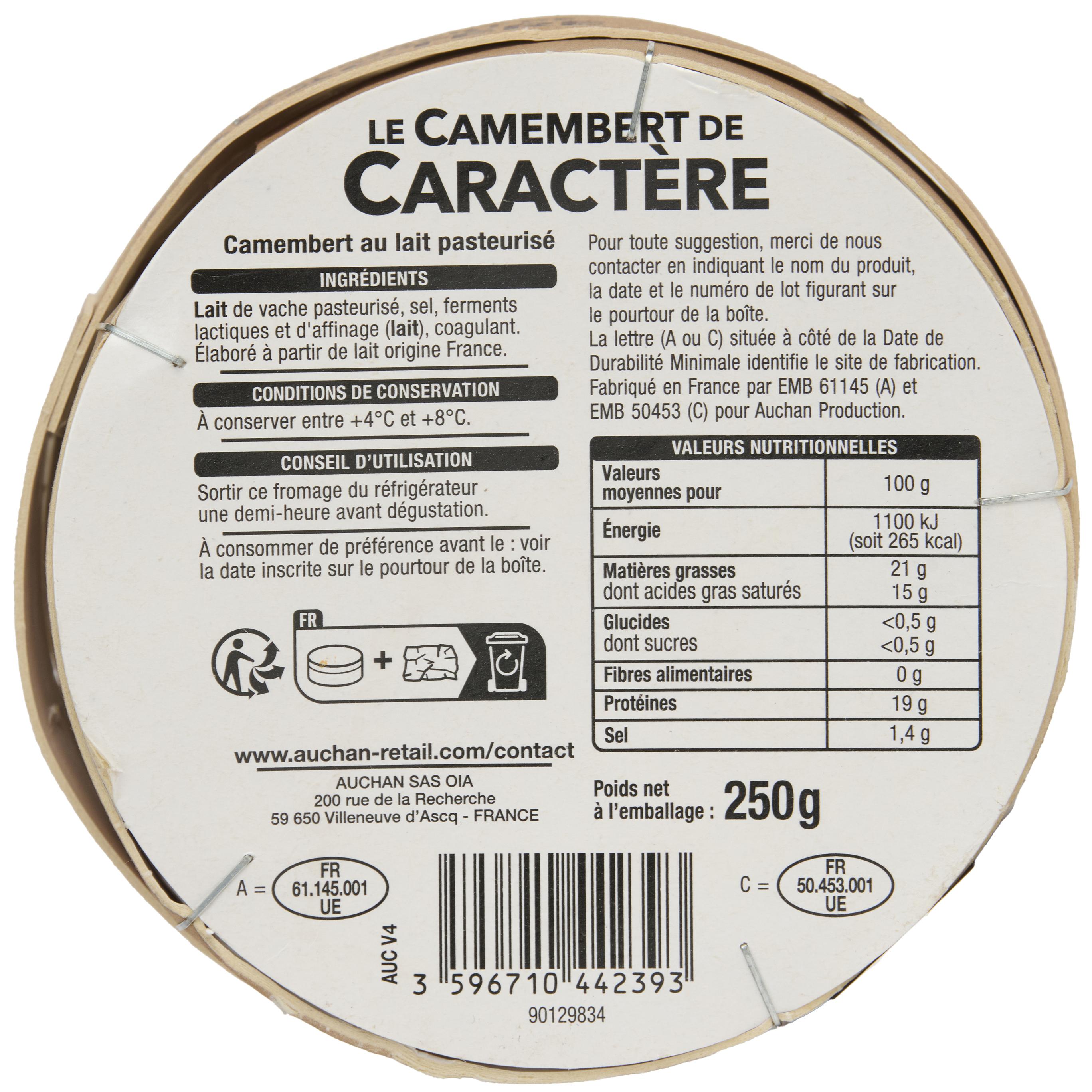Voir la diapositive 3 : AUCHAN Camembert de caractère 250g