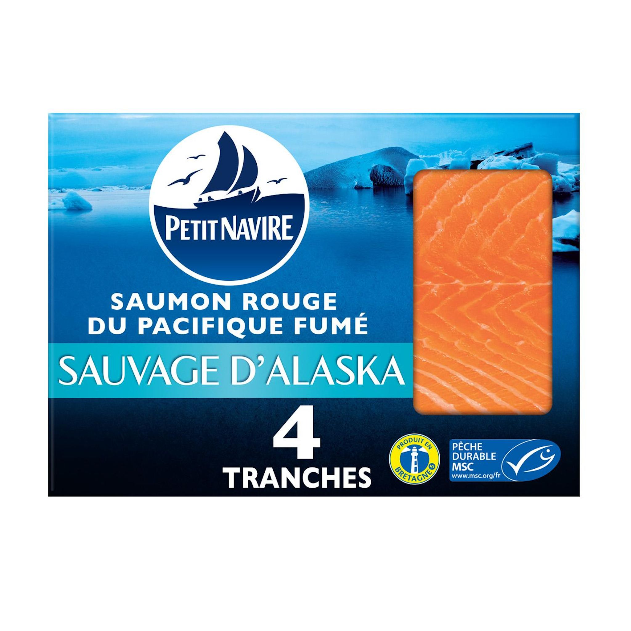 PETIT NAVIRE Saumon fumé sauvage d'Alaska MSC 4 tranches 120g