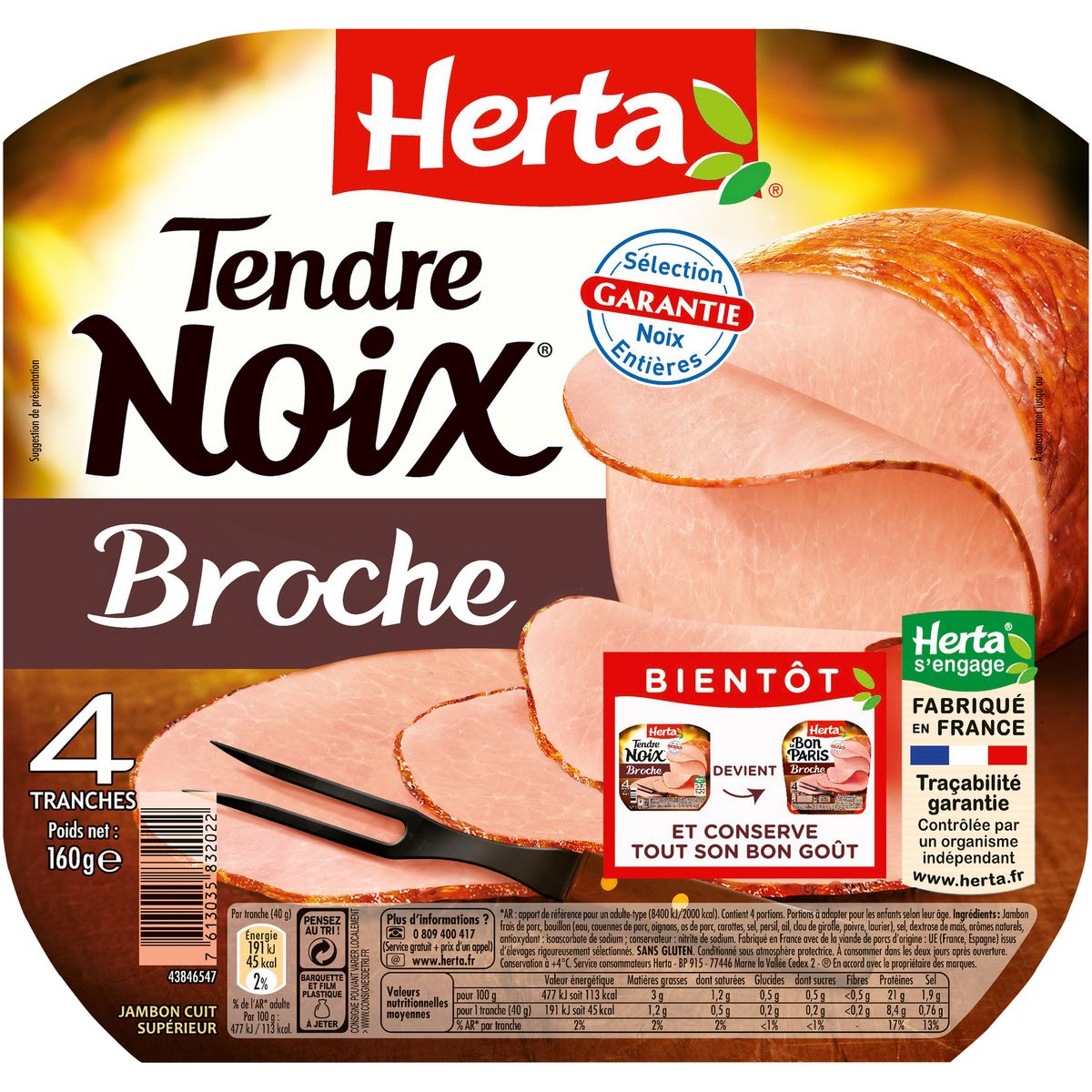 HERTA Jambon blanc sans couenne 4 tranches 160g