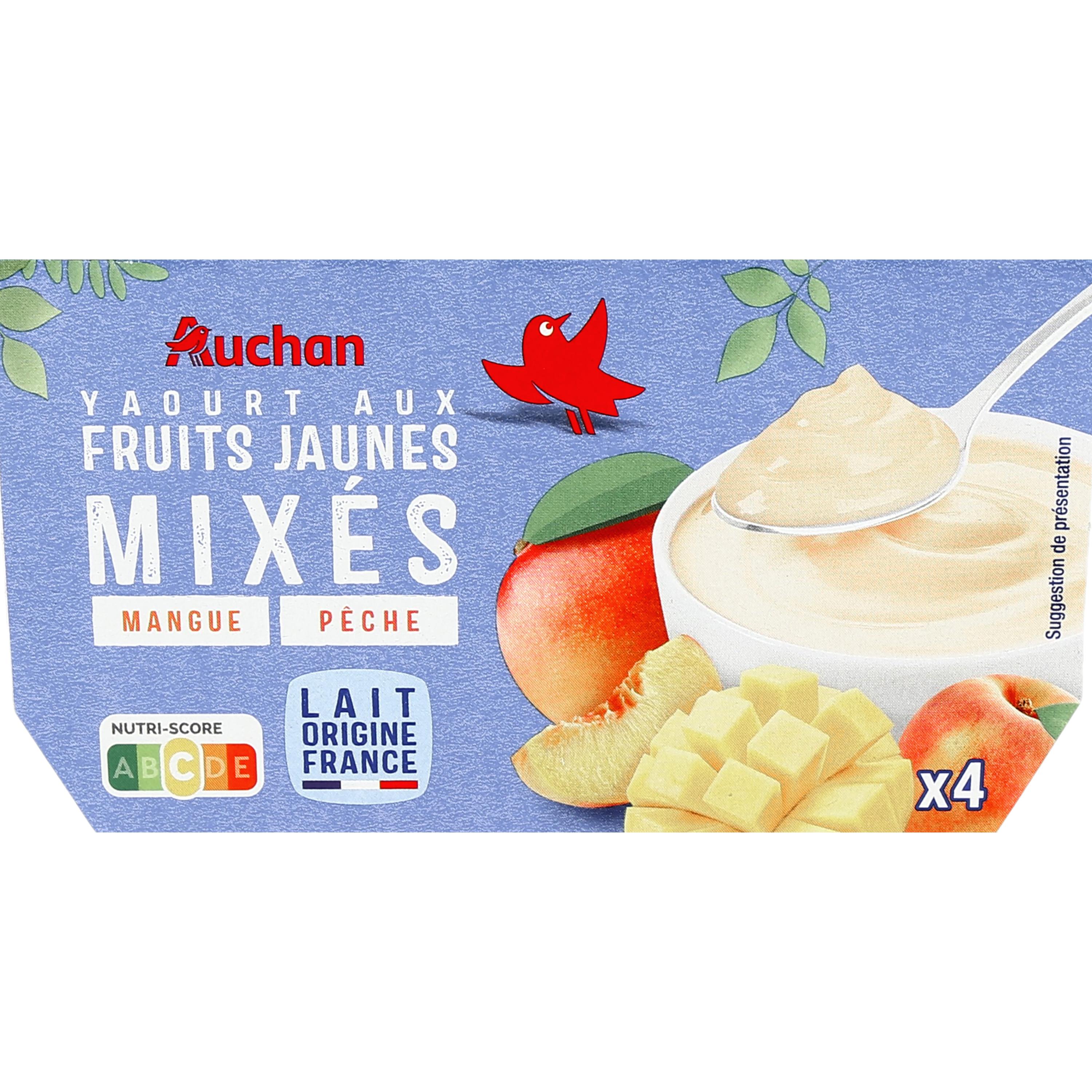 Voir la diapositive 3 : AUCHAN Les mixés - Yaourt brassé à la mangue-abricot-nectarine 4x125g