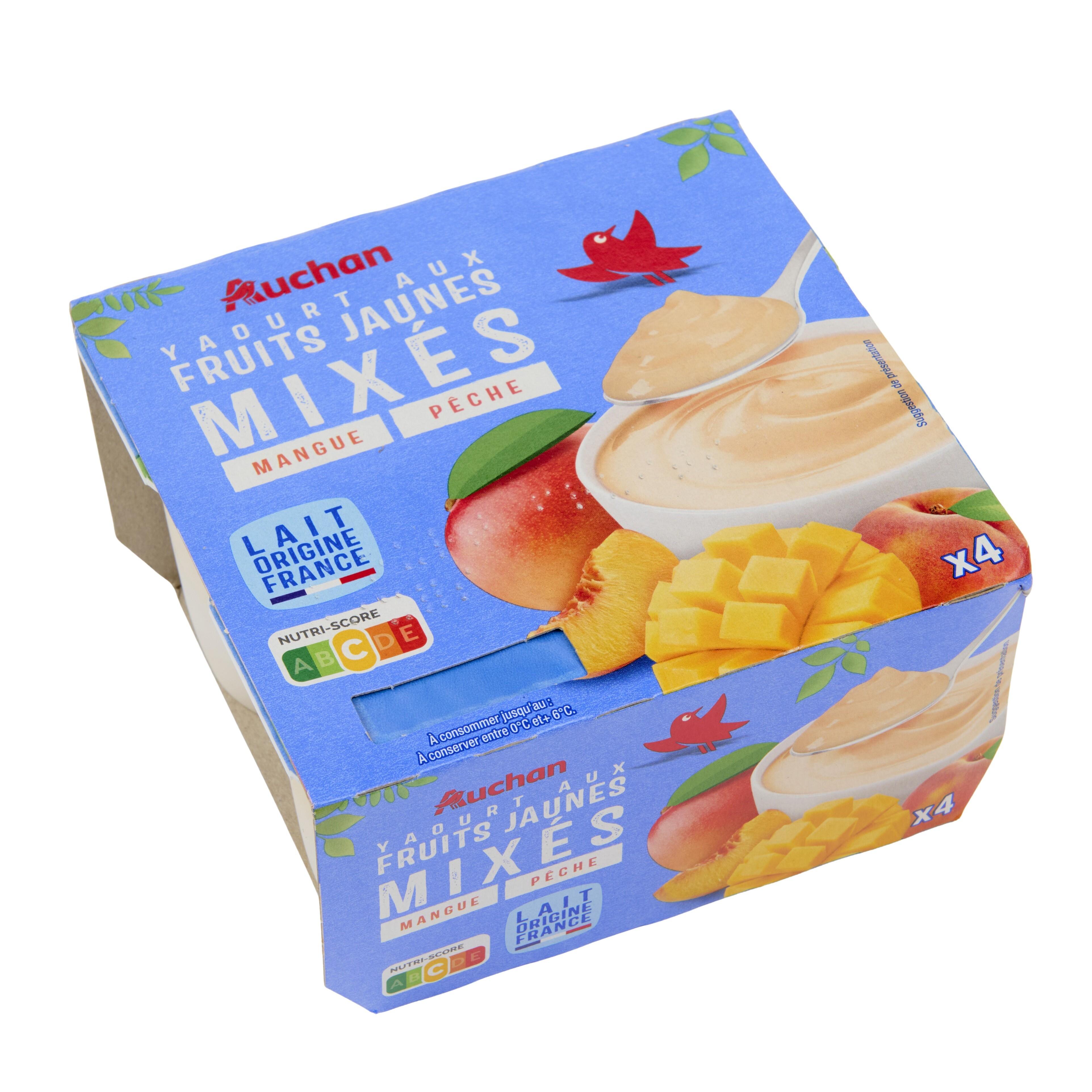 Voir la diapositive 4 : AUCHAN Les mixés - Yaourt brassé à la mangue-abricot-nectarine 4x125g