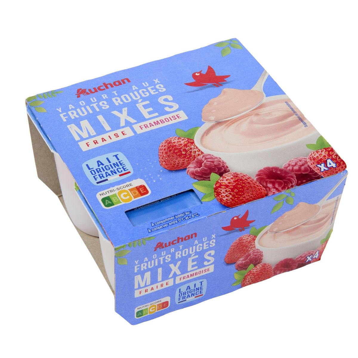 AUCHAN Les mixés - Yaourt brassé à la fraise-framboise-fruits rouges 4x125g