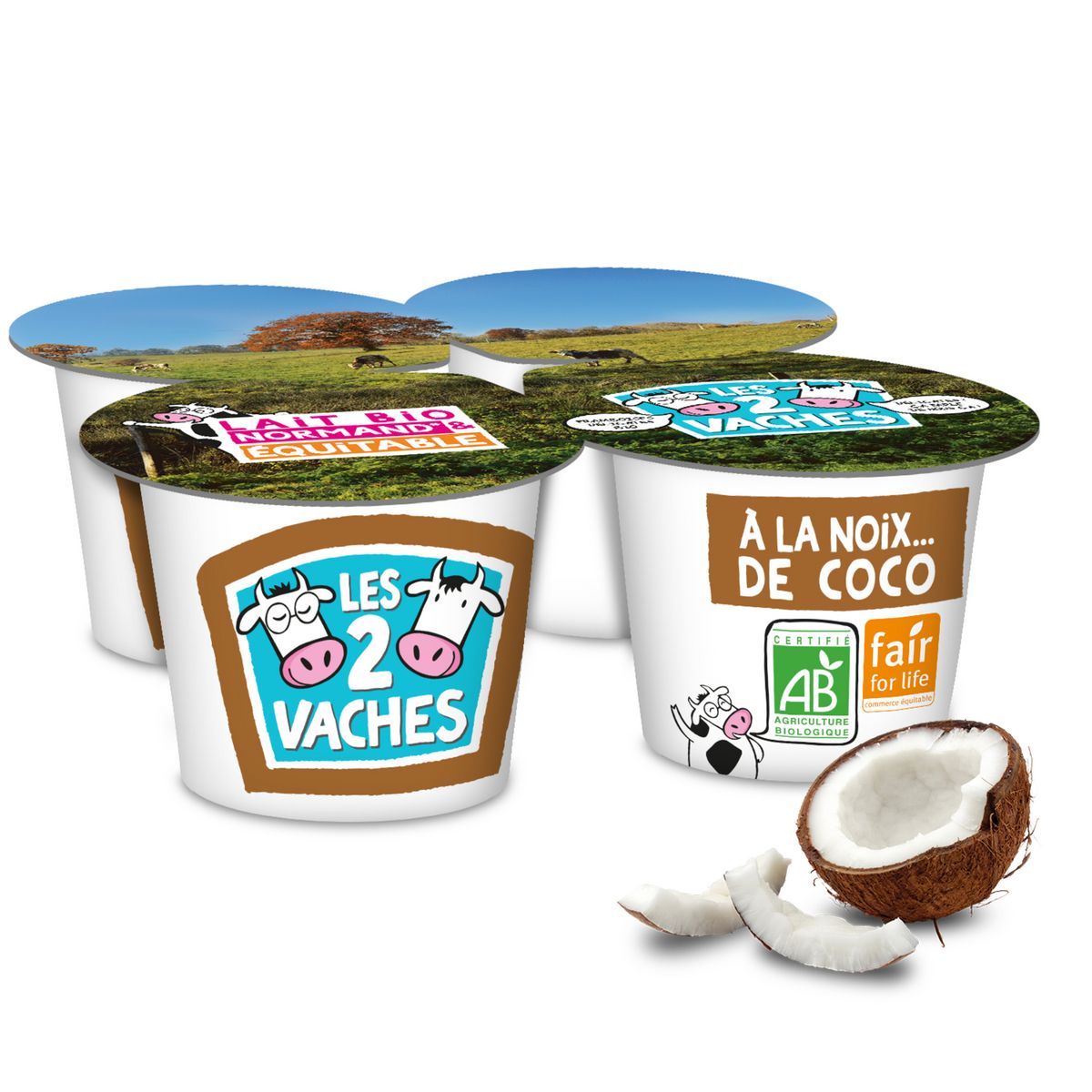 LES 2 VACHES Yaourt brassé bio à la noix de coco 4x115g