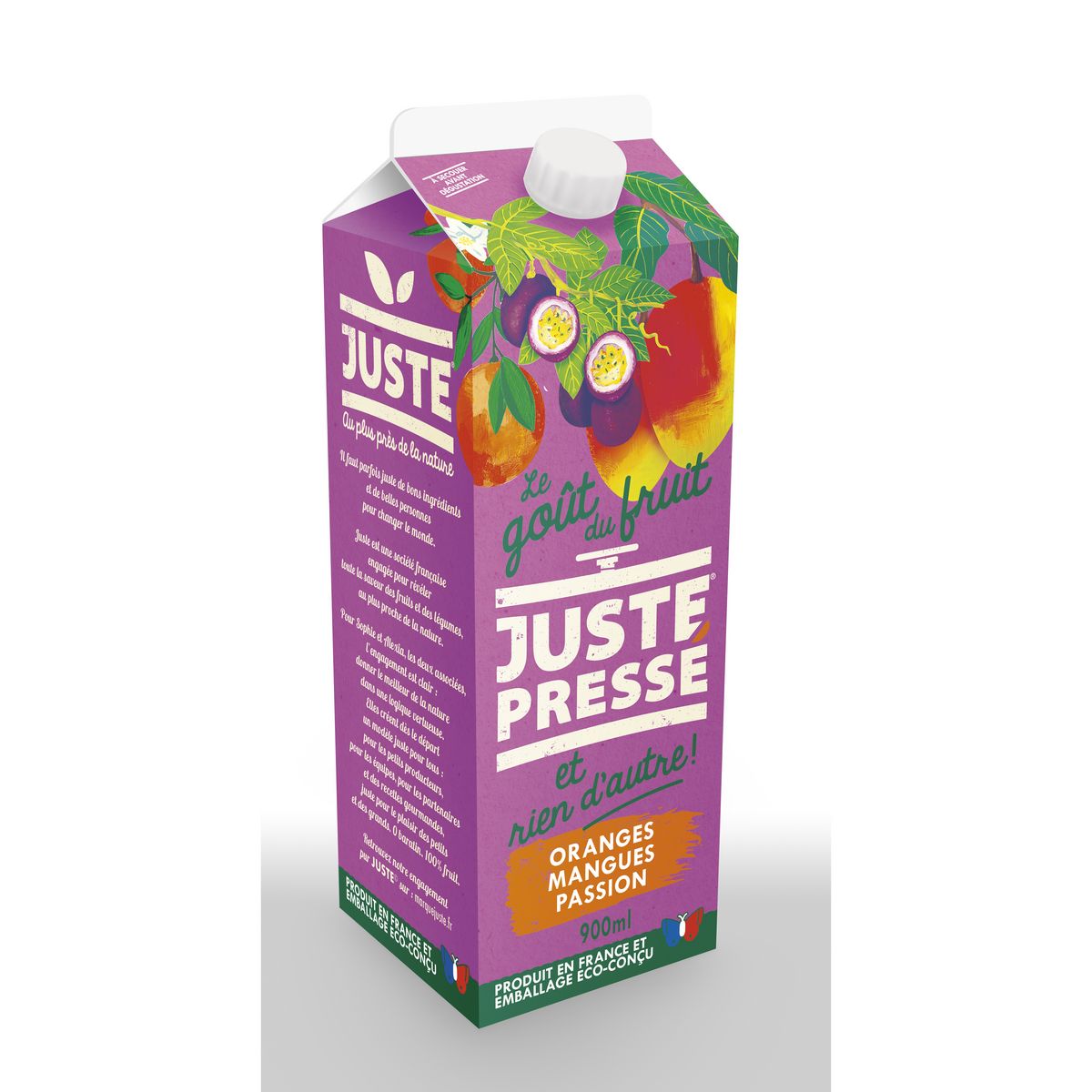 JUSTE PRESSÉ Pur jus d'oranges mangues et passion 90cl