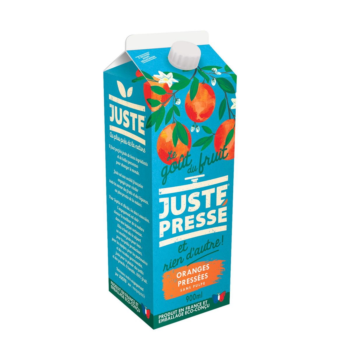 JUSTE PRESSÉ Jus d'oranges pressées sans pulpe 900ml