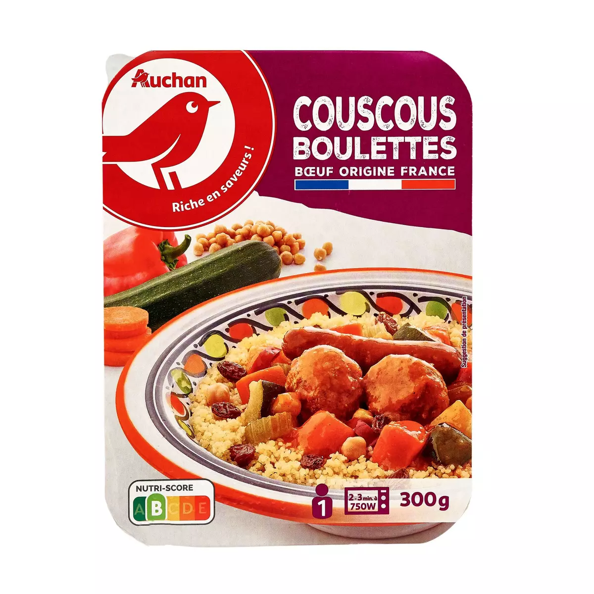 AUCHAN Couscous boulettes de boeuf 1 portion 300g