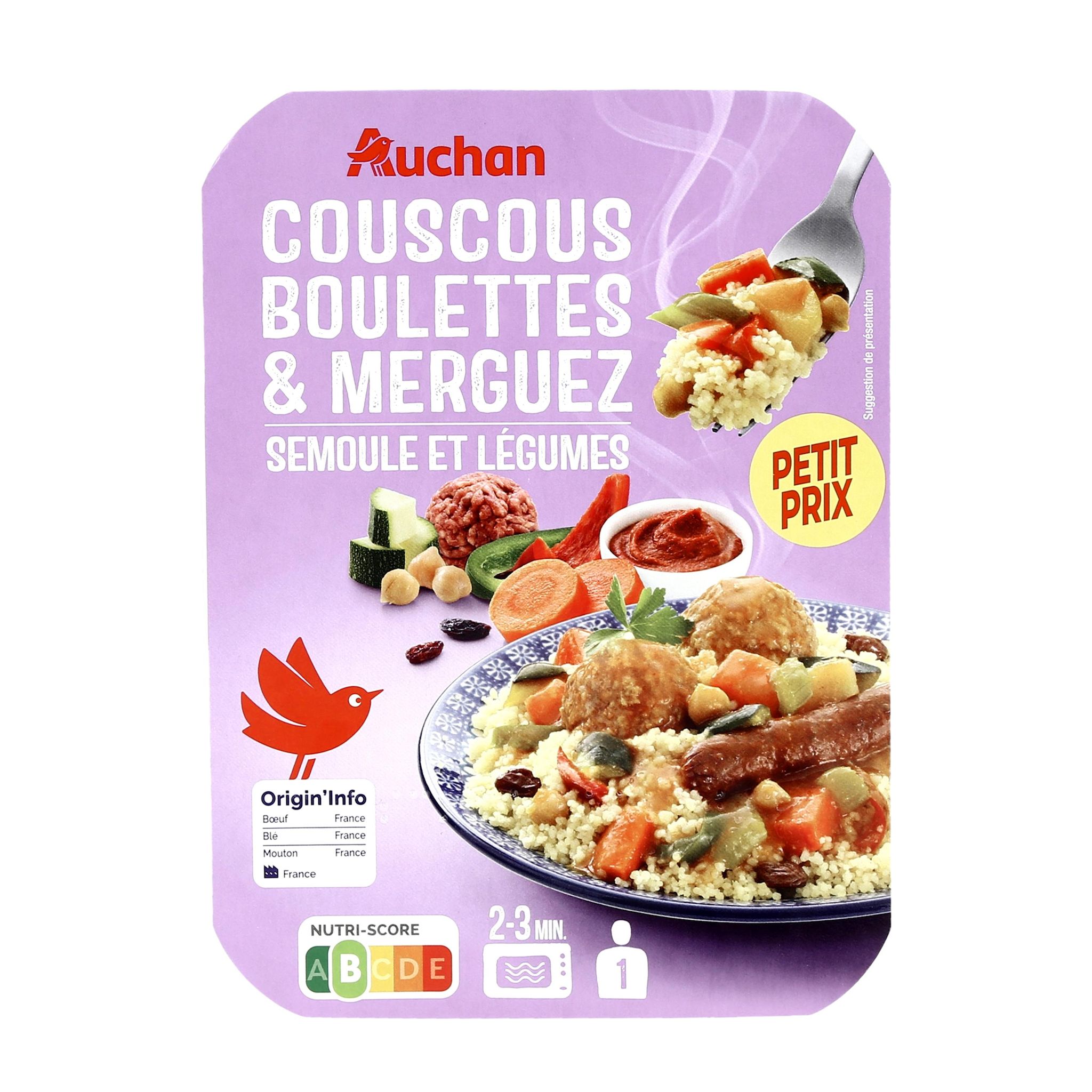 Voir la diapositive 5 : AUCHAN Couscous boulettes de boeuf 1 part 300g