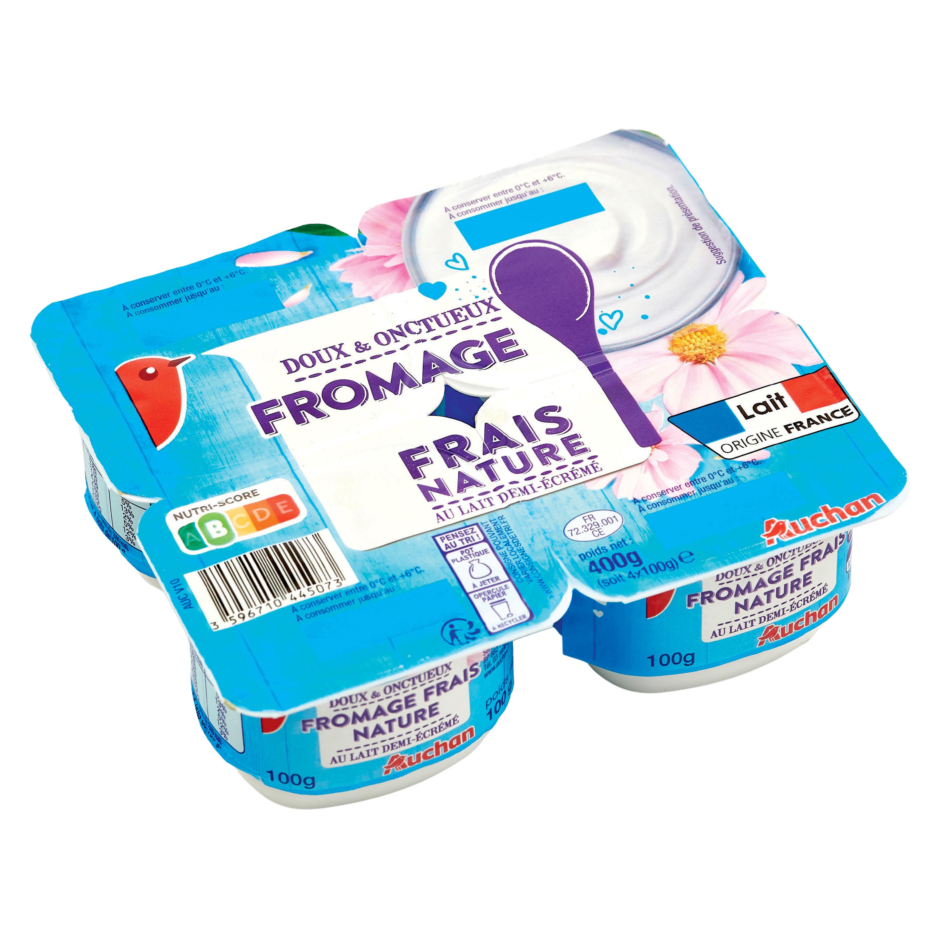 Voir la diapositive 3 : AUCHAN Fromage frais nature au lait demi-écrémé 4x100g