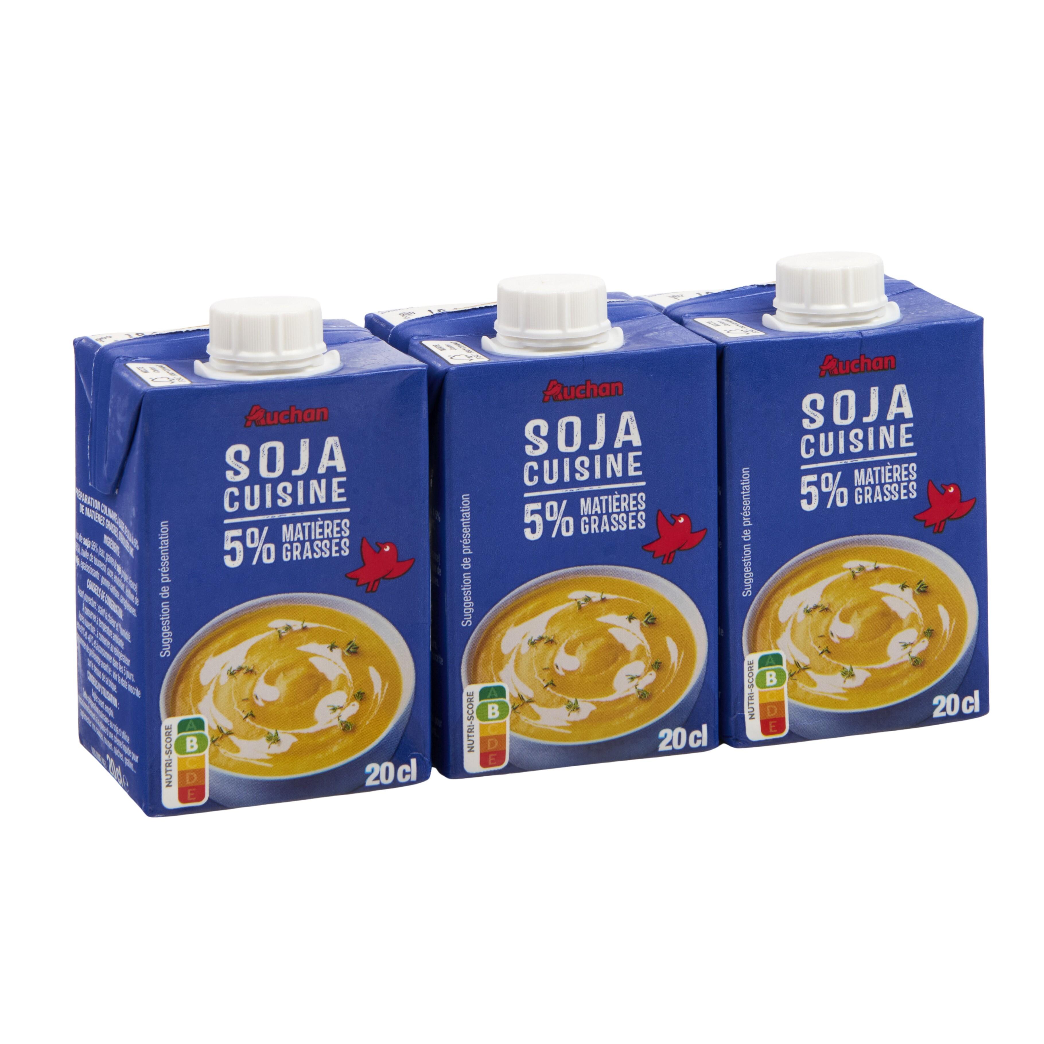 Voir la diapositive 2 : AUCHAN Préparation culinaire à base de soja 5%MG UHT 3x20cl
