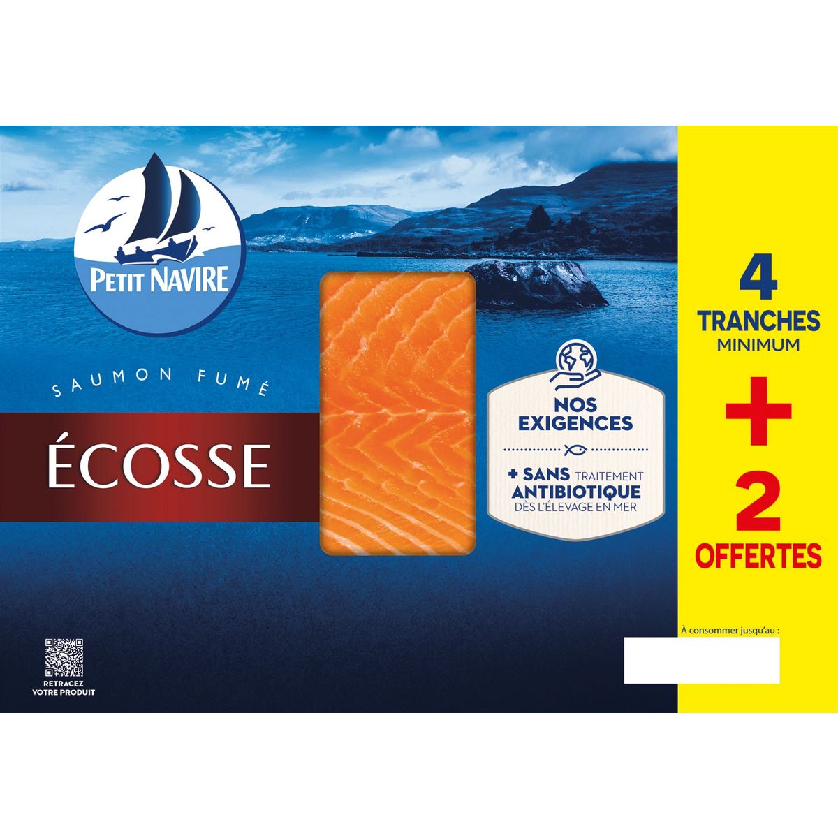 PETIT NAVIRE Saumon fumé d'Ecosse 4 tranches+2 offertes 160g
