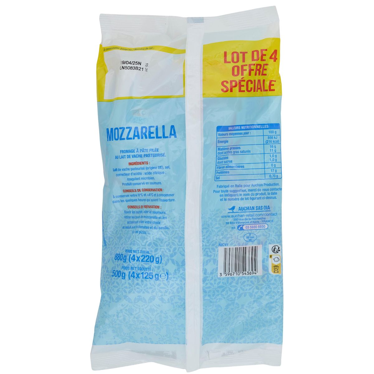 AUCHAN Mozzarella 4x125g