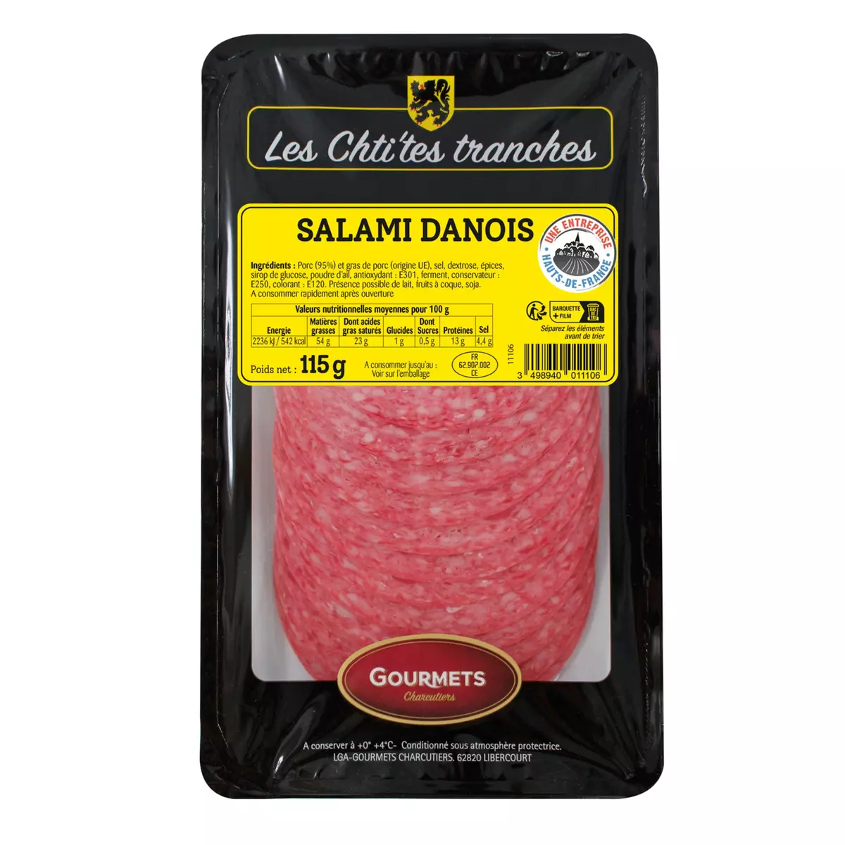 LES CHTI'TES TRANCHES Salami danois 12 tranches 115g