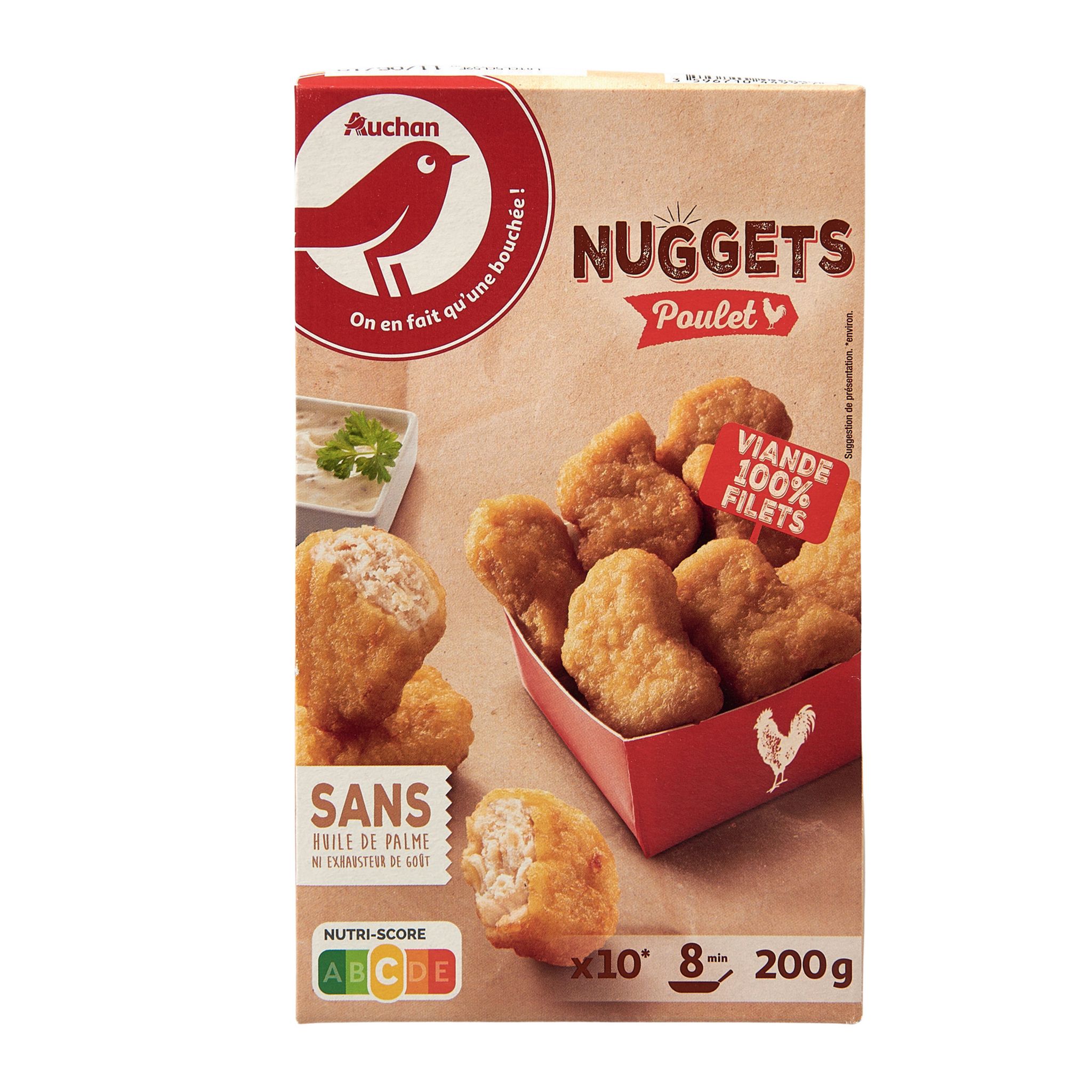 Voir la diapositive 2 : AUCHAN Nuggets de poulet 10 pièces 200g