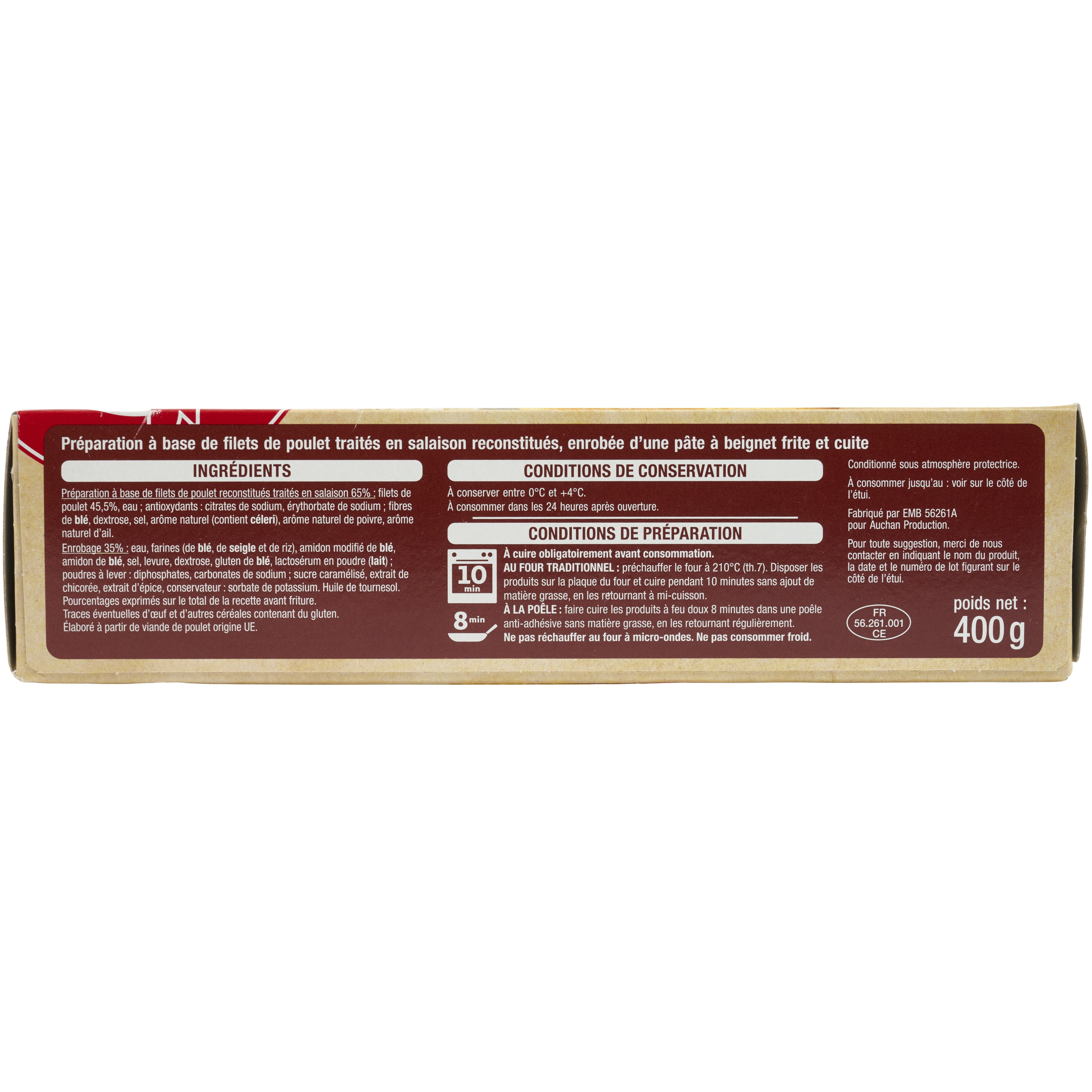 Voir la diapositive 2 : AUCHAN Nuggets de poulet 20 pièces 400g