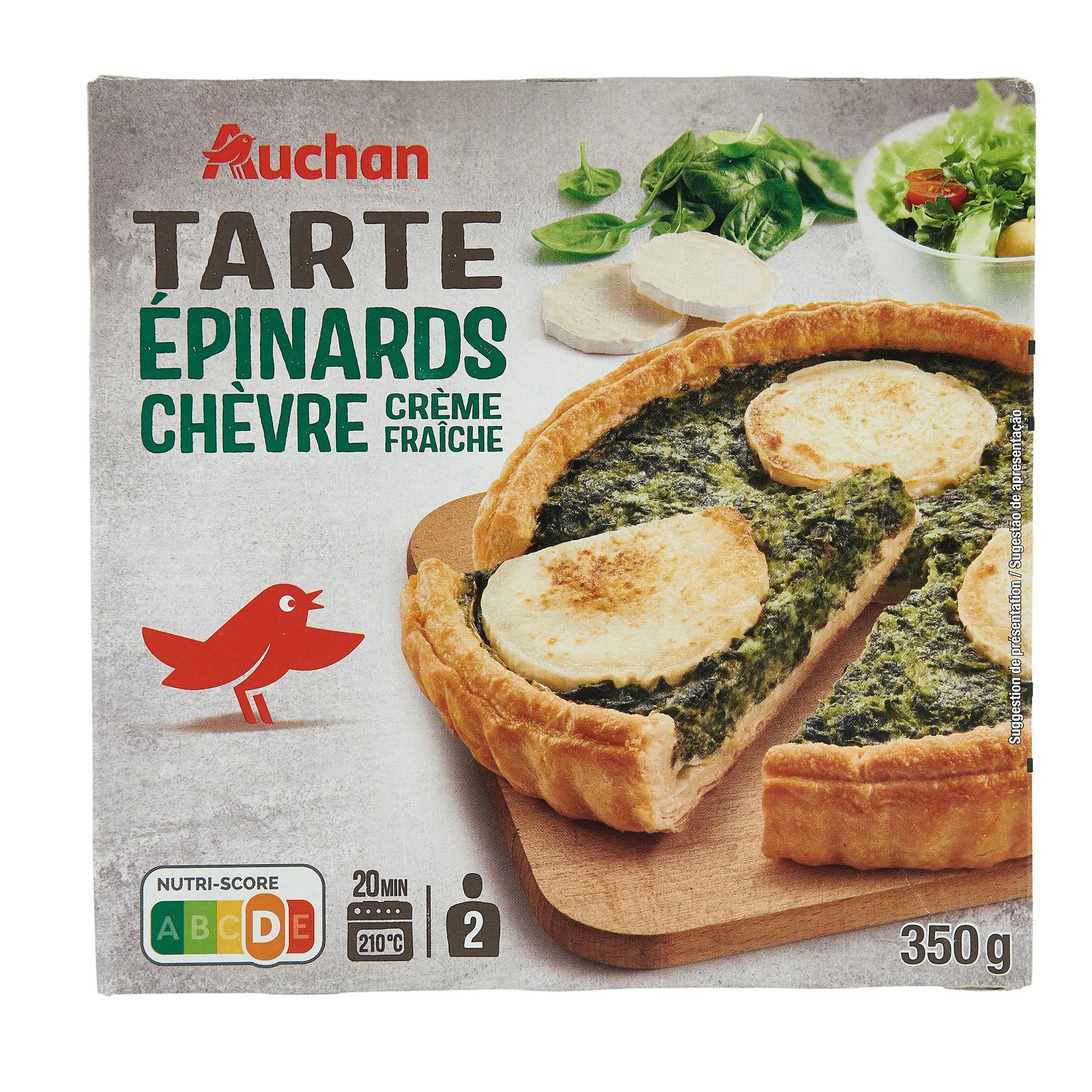 Voir la diapositive 2 : AUCHAN Tarte au chèvre et aux épinards à la crème fraîche 2 parts 350g