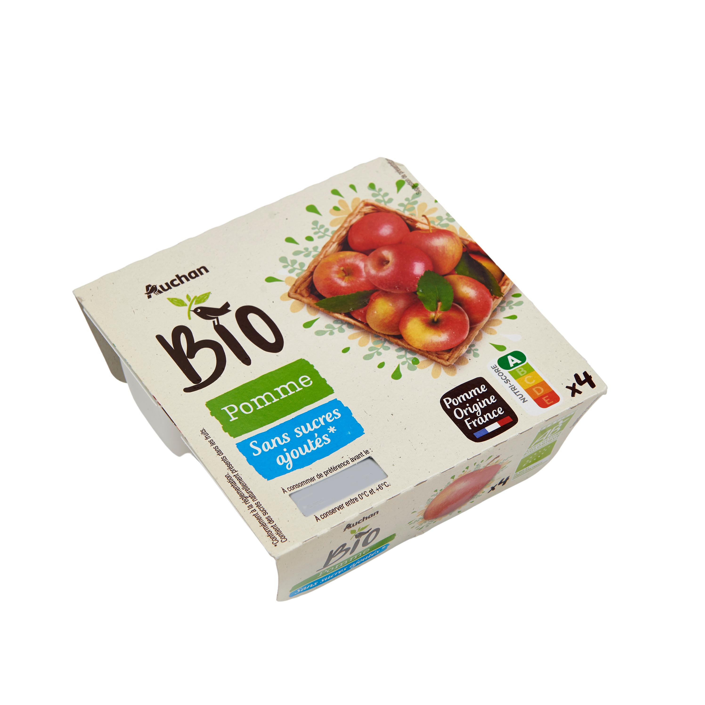 Voir la diapositive 2 : AUCHAN BIO Spécialité pomme sans sucres ajoutés 4x95g