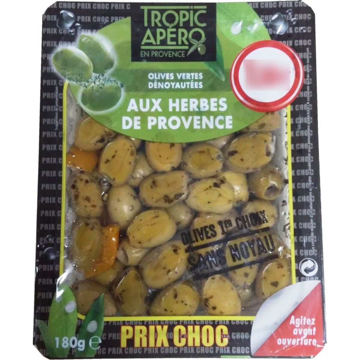 TROPIC APERO Olives vertes dénoyautées aux herbes de Provence 180g