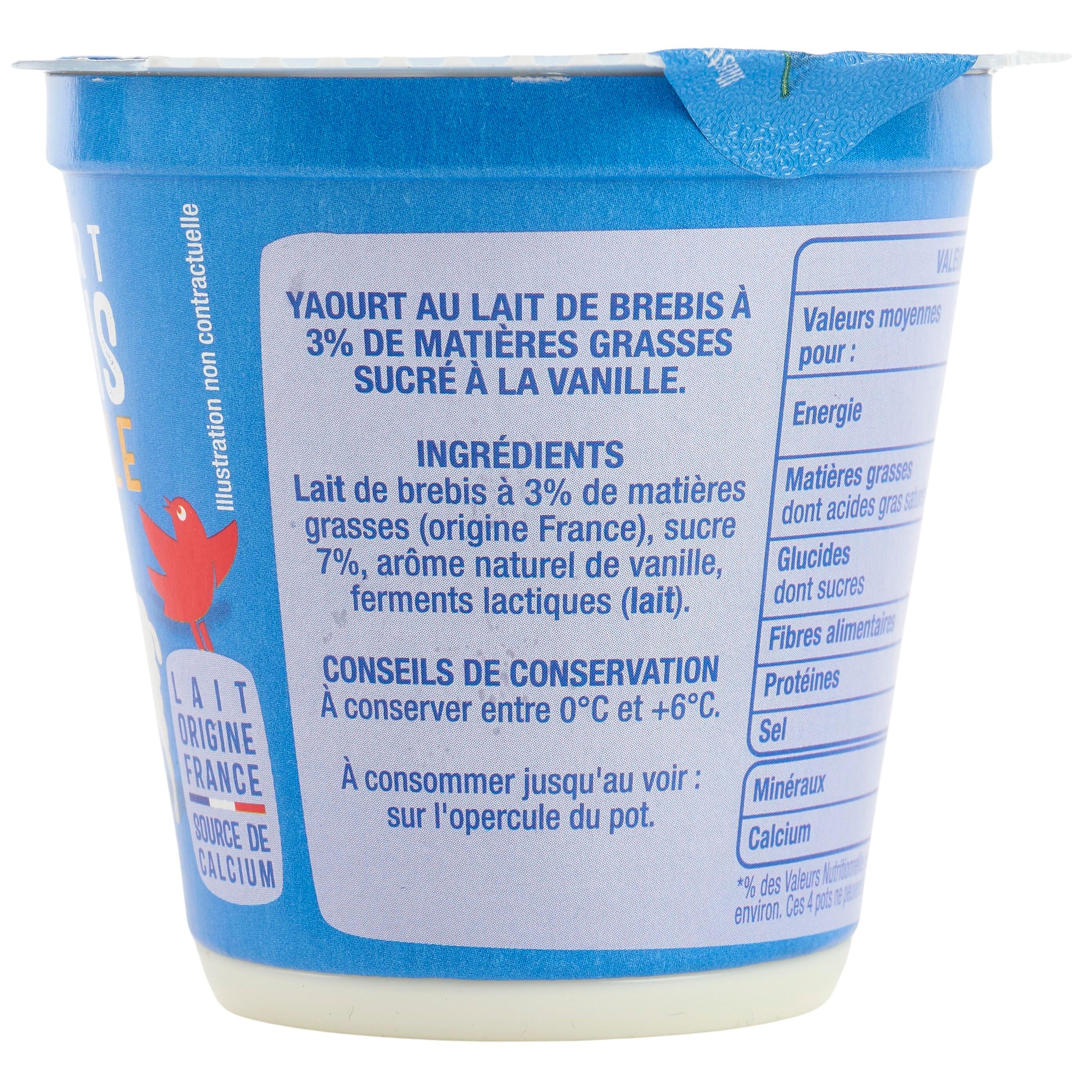 Voir la diapositive 2 : AUCHAN Yaourt au lait de brebis à la vanille 4x115g