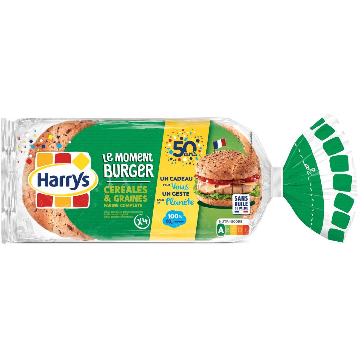 HARRYS Pain burger complet céréales et graines 4 pièces 340g