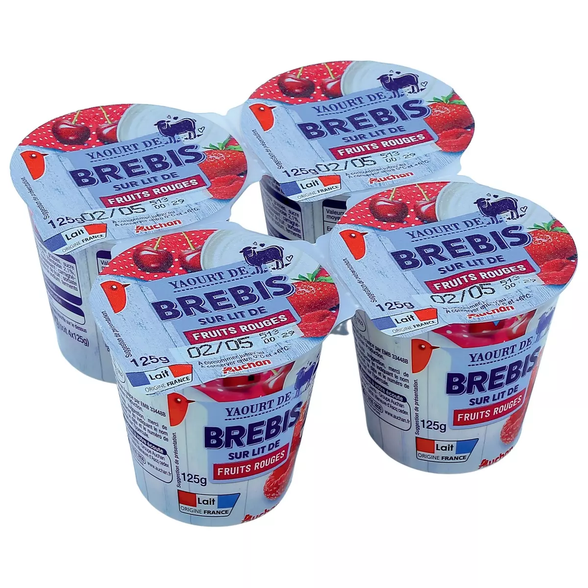 AUCHAN Yaourt au lait de brebis lit de fruits rouges 4x125g 500g