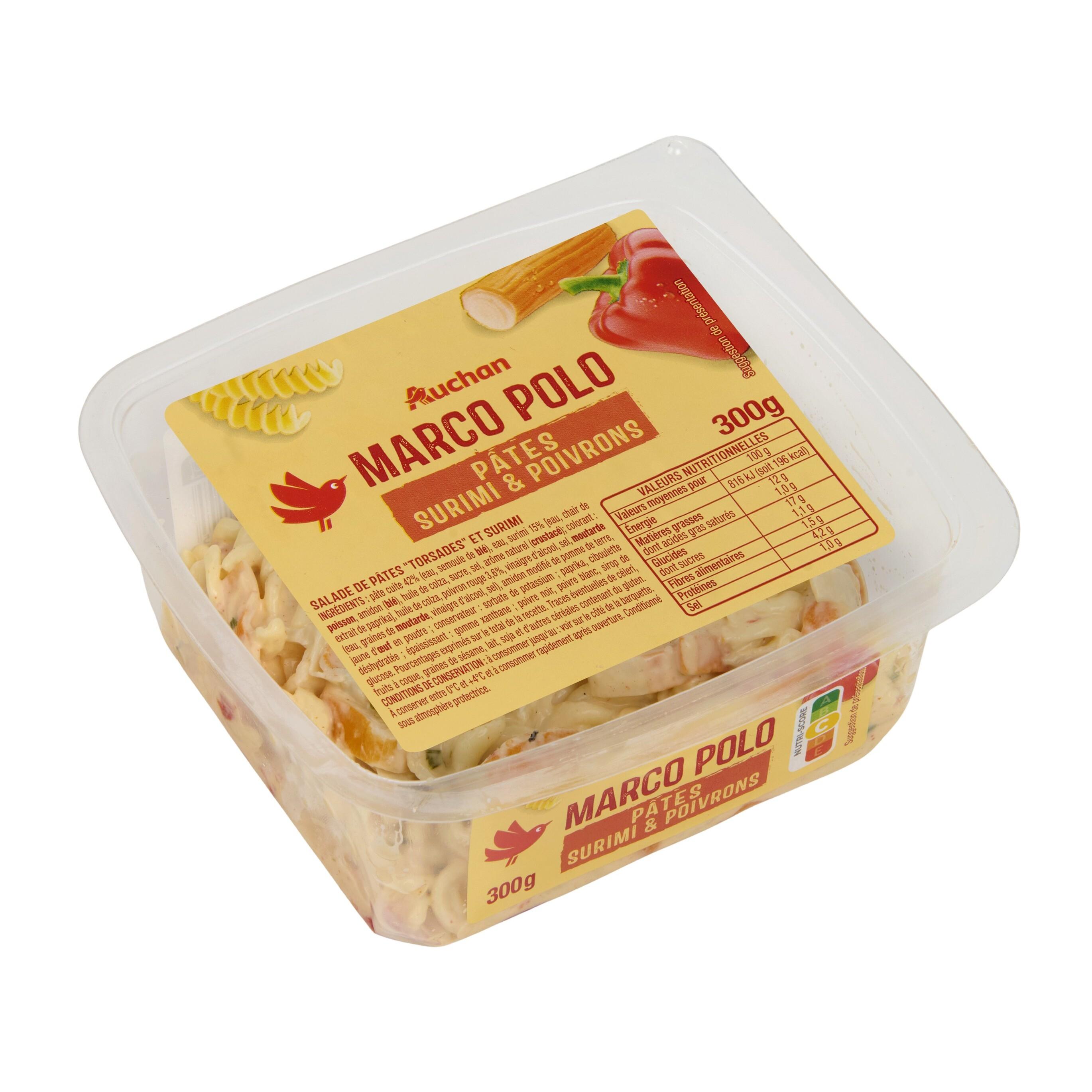 Voir la diapositive 2 : AUCHAN Salade Marco Polo aux pâtes et surimi 300g