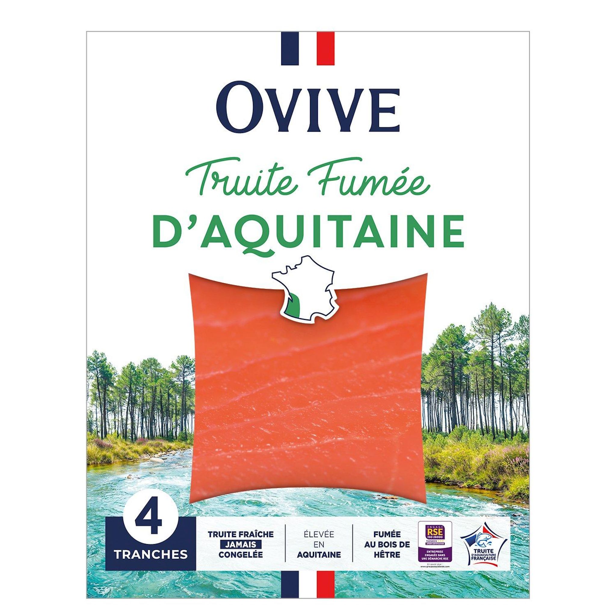 Voir la diapositive 2 : OVIVE Truite fumée d'Aquitaine 4 tranches 120g