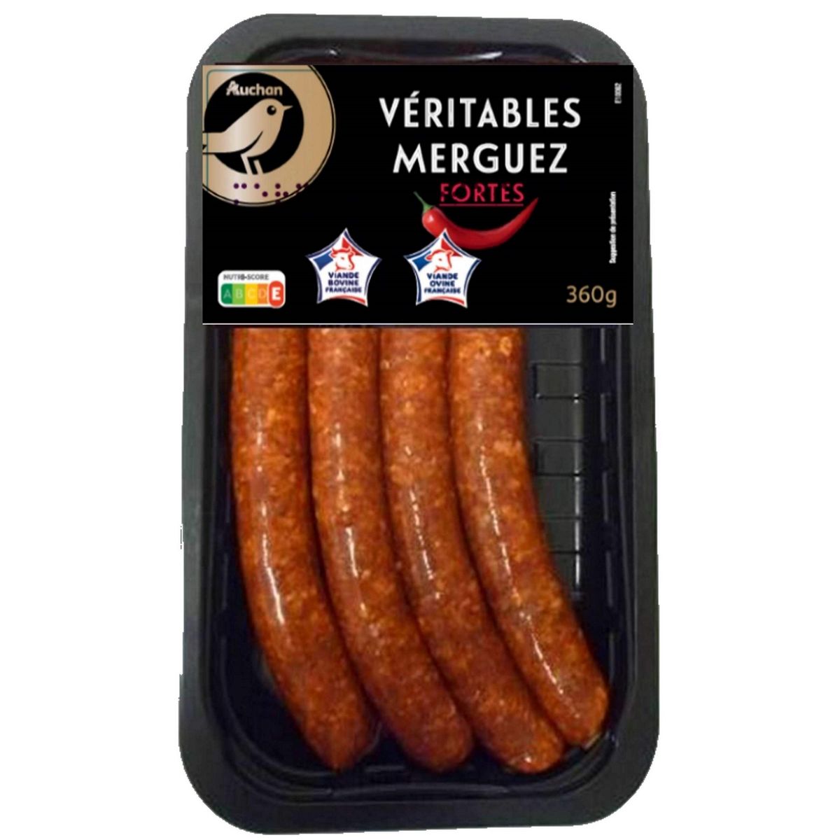 AUCHAN MMM! Véritables merguez fortes 4 pièces 360g