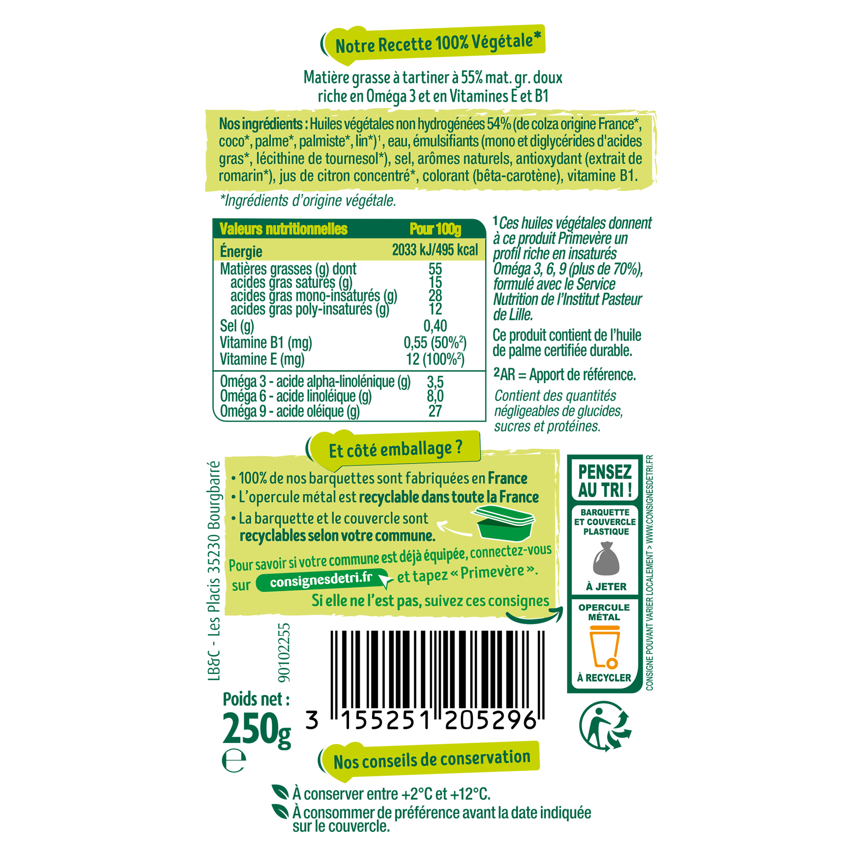 Voir la diapositive 2 : PRIMEVERE Margarine doux pour tartine 250g