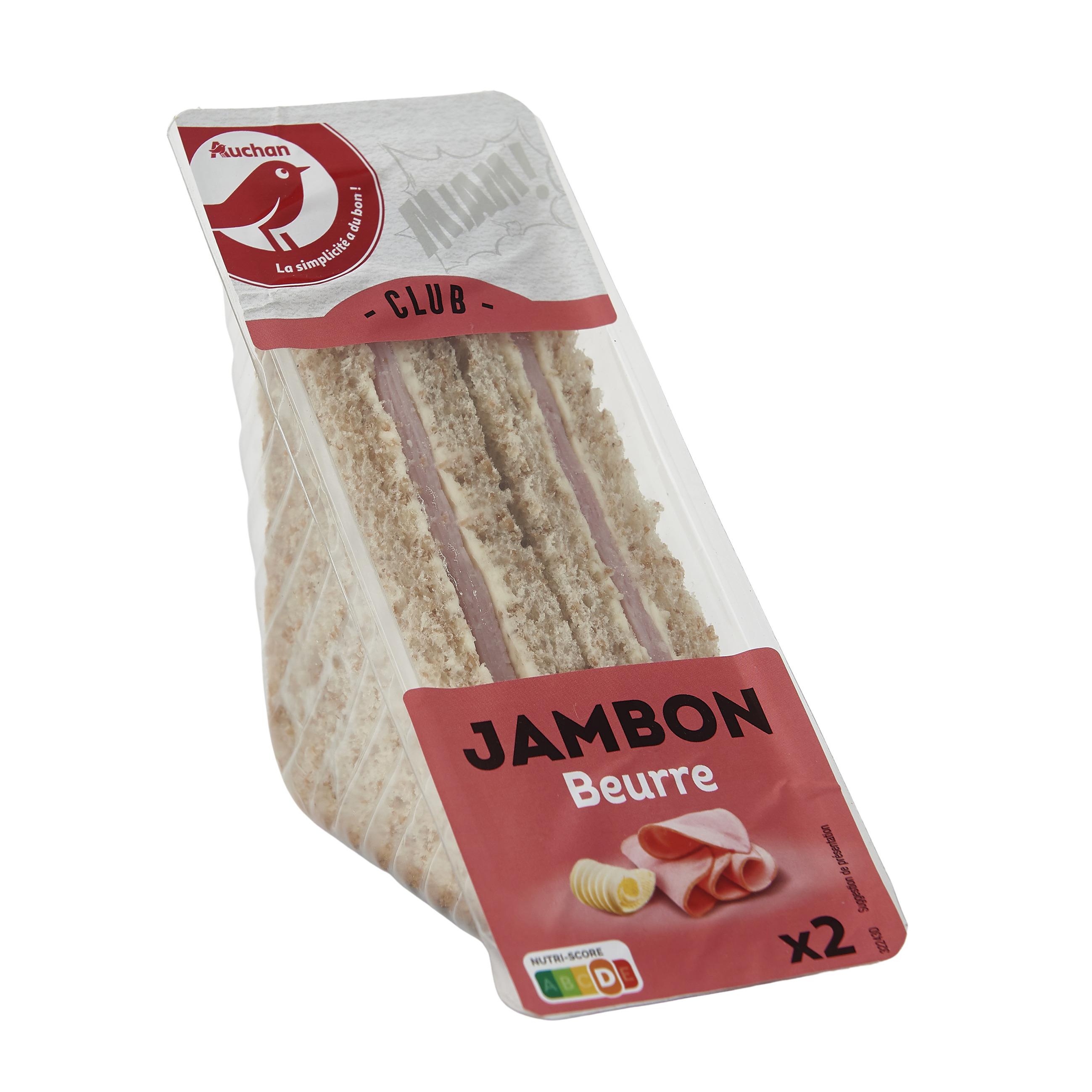 Voir la diapositive 2 : AUCHAN Sandwich club jambon beurre 125g