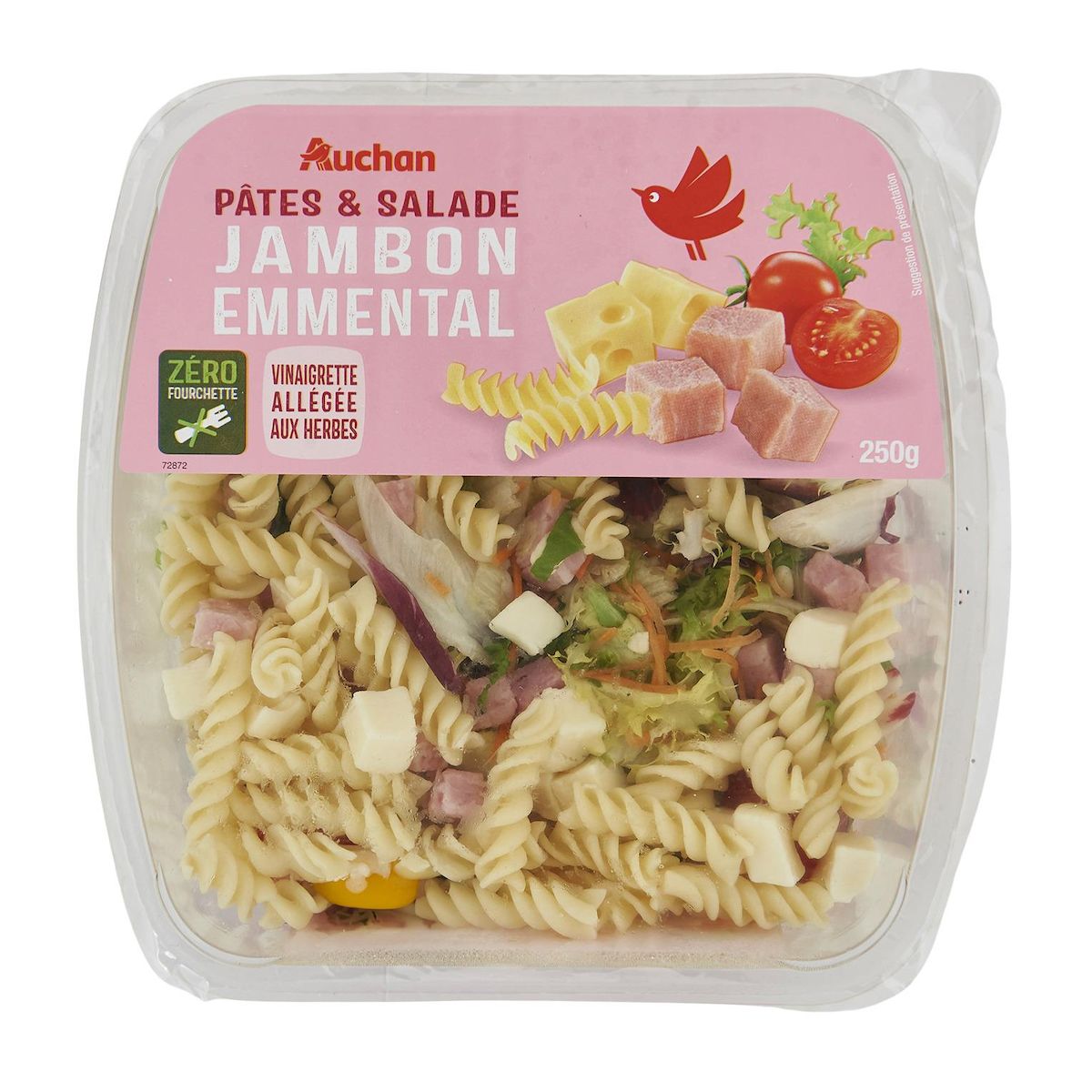 AUCHAN Salade pâtes jambon sans couverts 1 part 250g