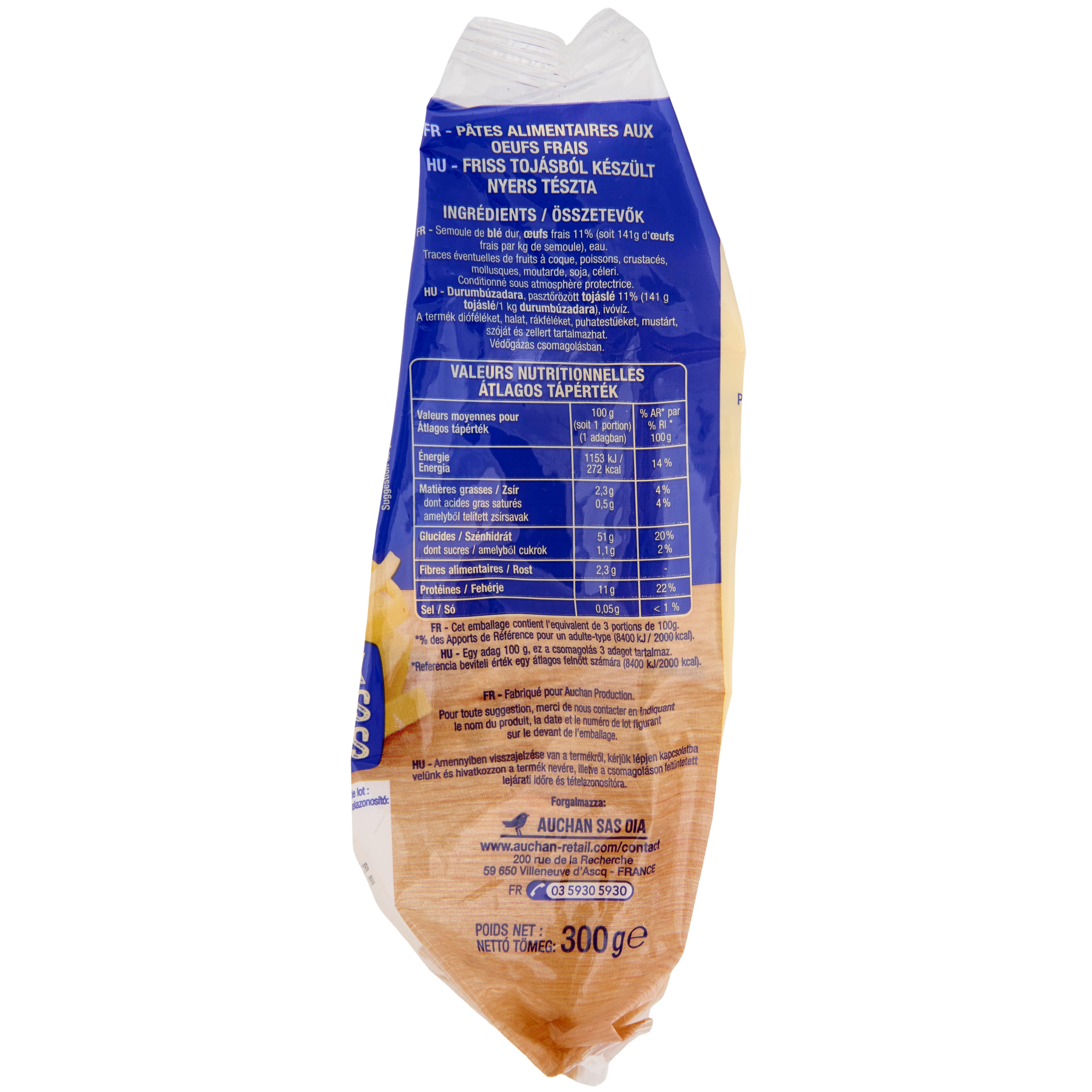 Voir la diapositive 2 : AUCHAN Tagliatelles aux oeufs frais 3 parts 300g