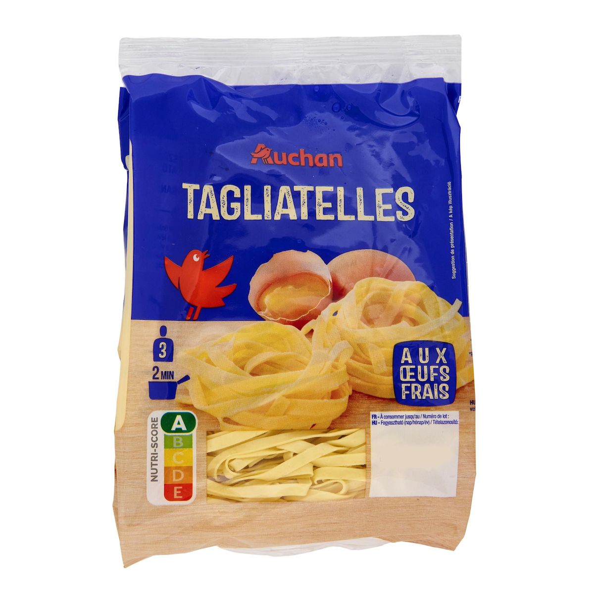 AUCHAN Tagliatelles aux oeufs frais 3 parts 300g
