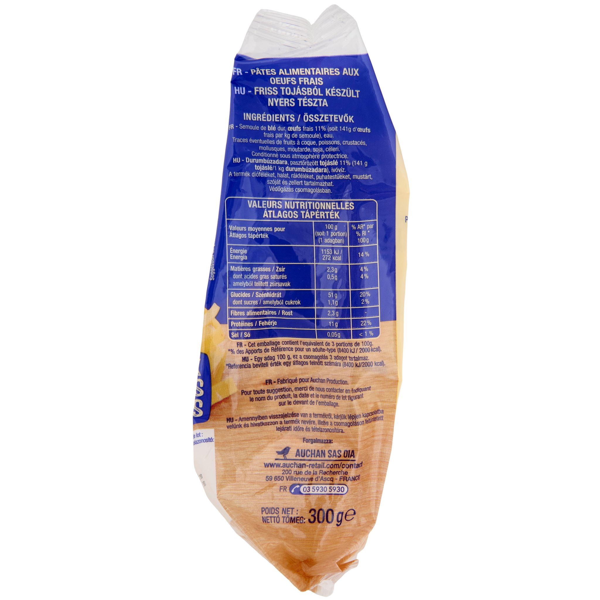 Voir la diapositive 3 : AUCHAN Tagliatelles aux oeufs frais 3 parts 300g